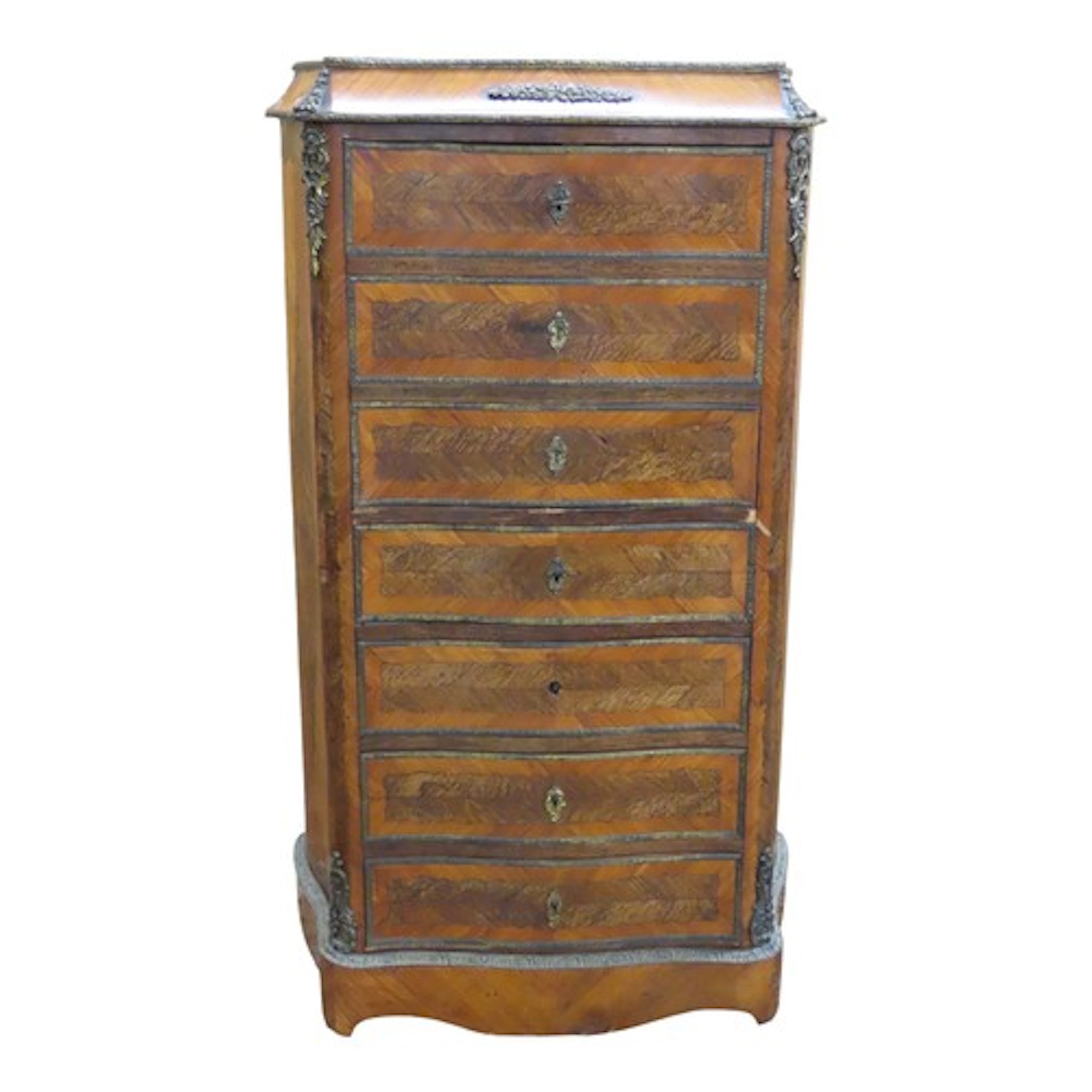 A mid 19th century French secretaire chest in kingwood, rose...