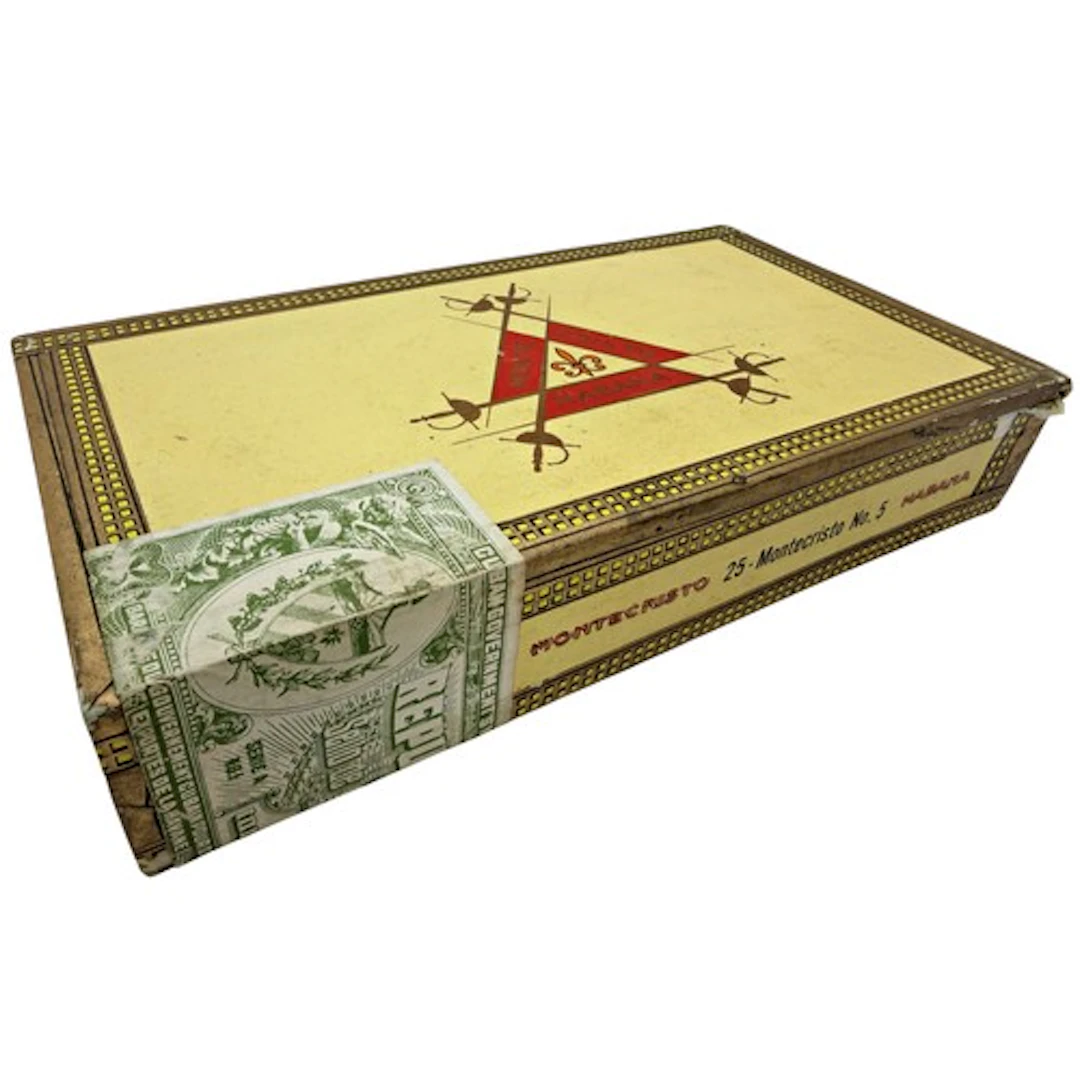 A sealed vintage box of Montecristo No. 5 Cuban cigars