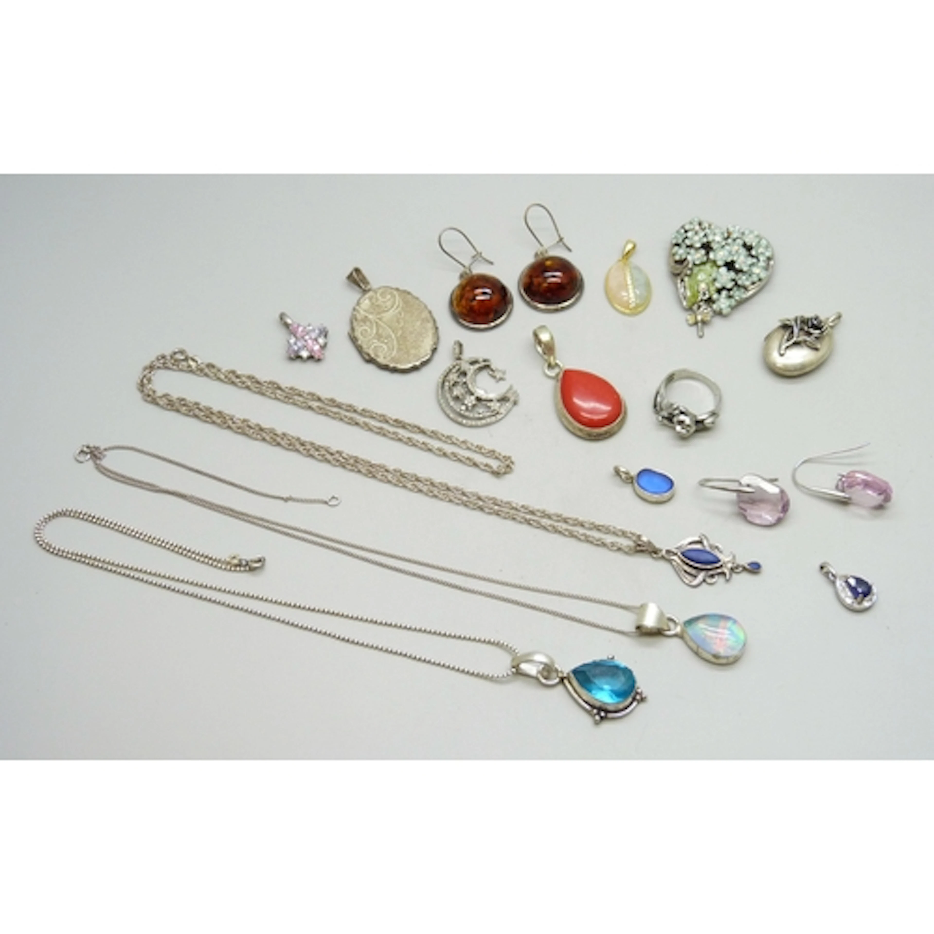A pair of Swarovski pink stone earrings, a collection of sil...
