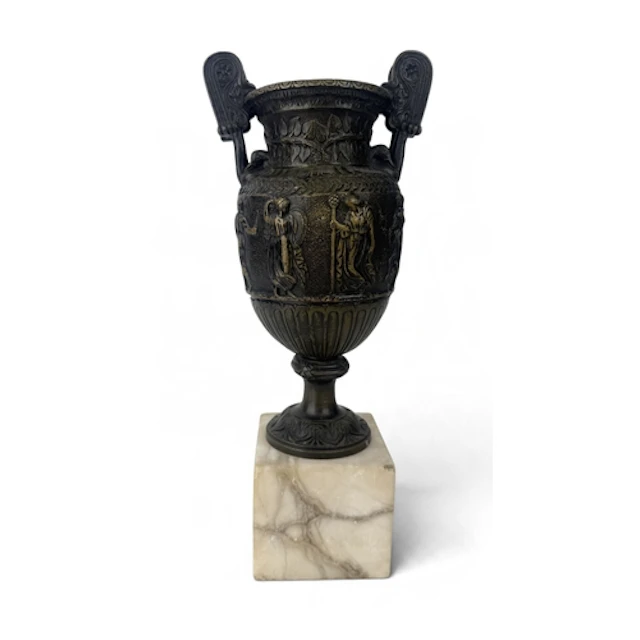 A GRAND TOUR BRONZE URN 24cm H On stone base. ...