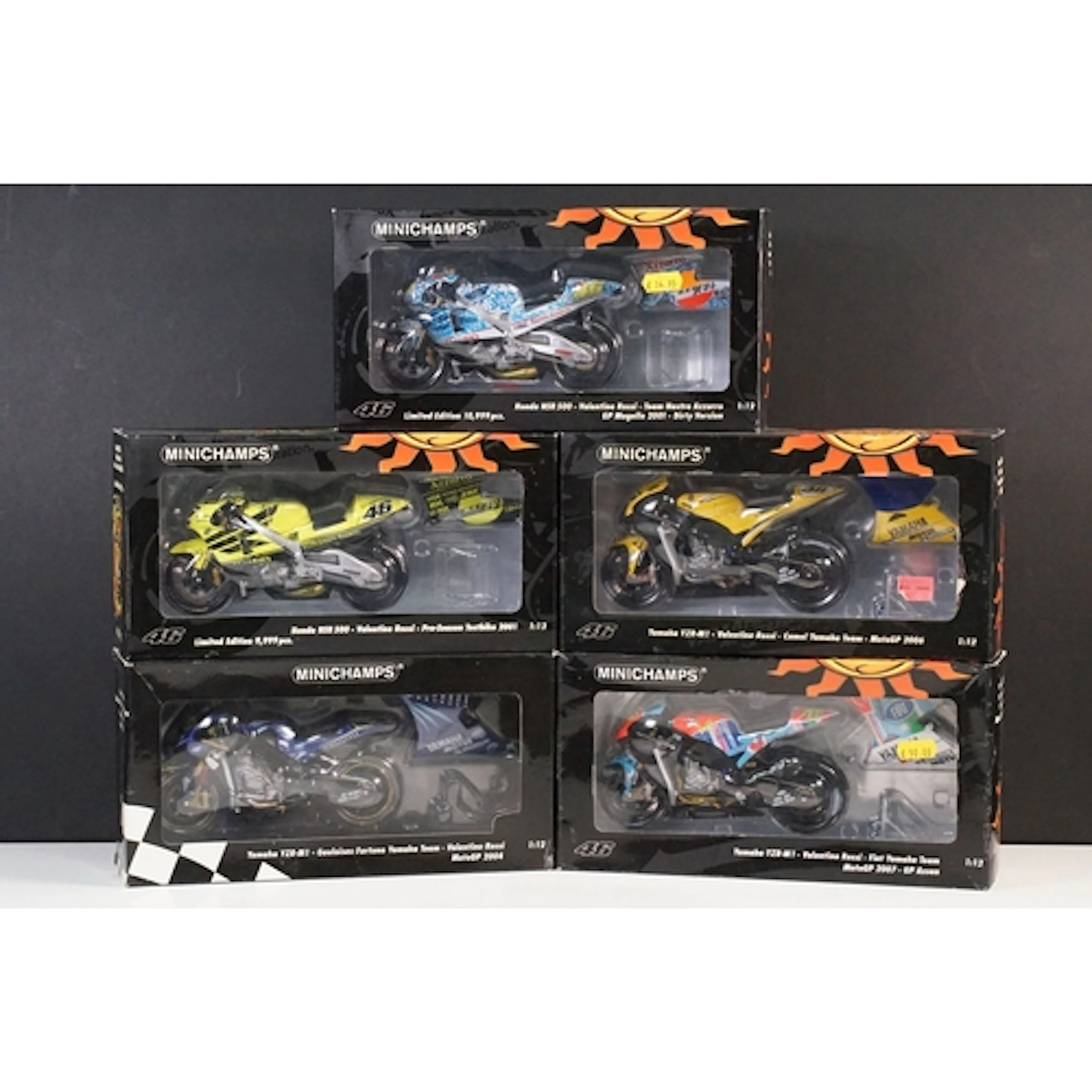 Five boxed 1/12 scale Pauls Model Art Minichamps diecast mod...