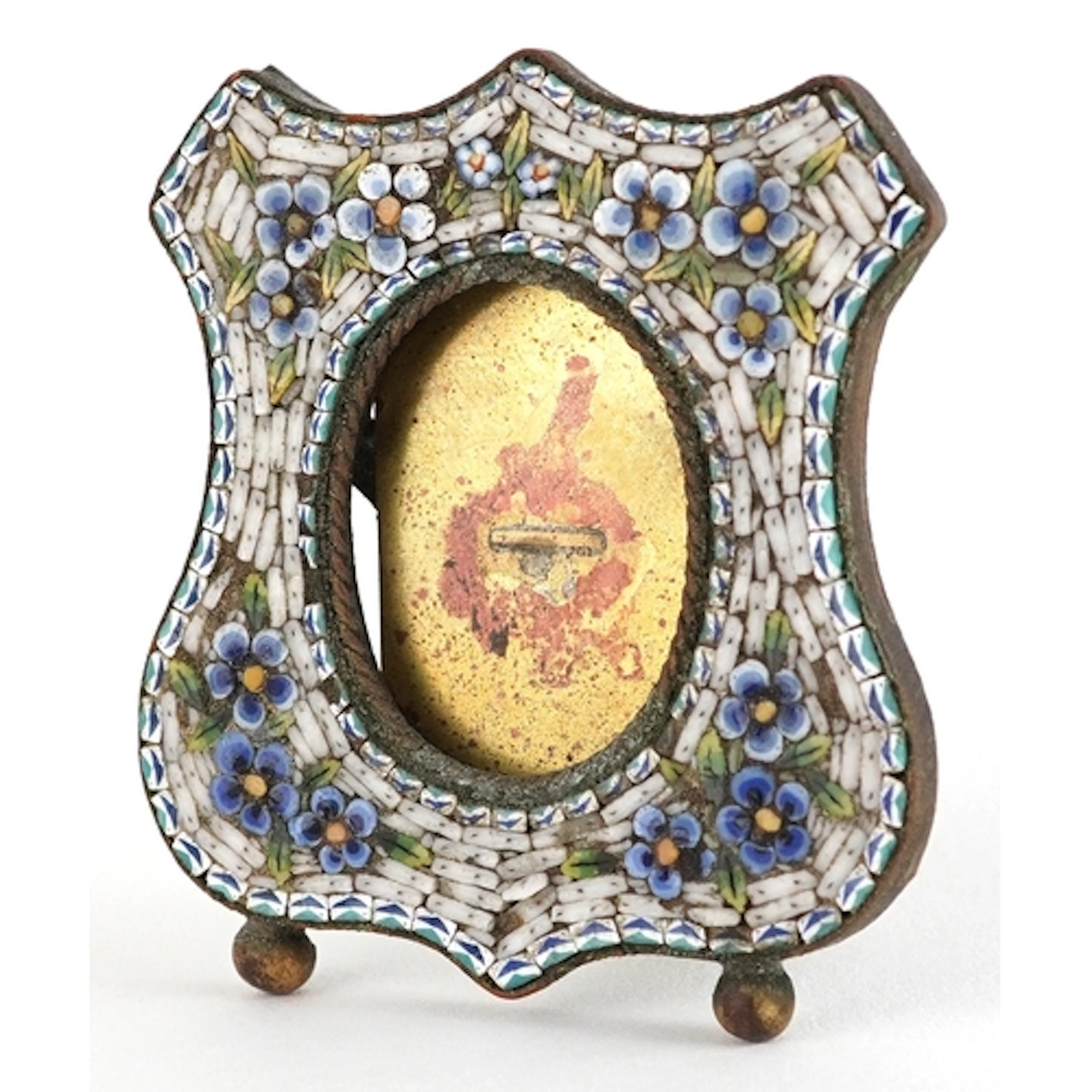 19th century Italian floral micro mosaic shield shaped easel...