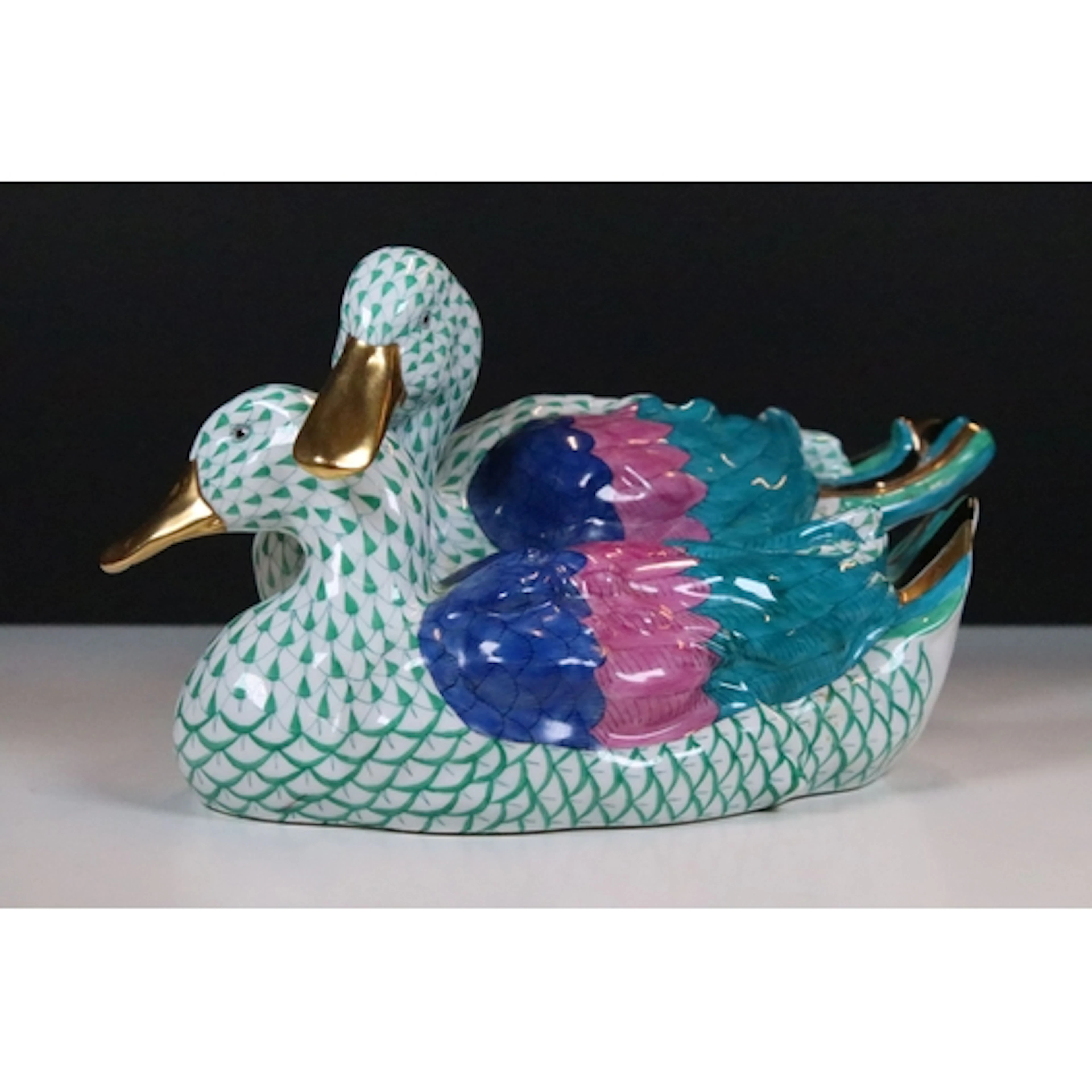 Herend Hungary porcelain figural group of two ducks with han...