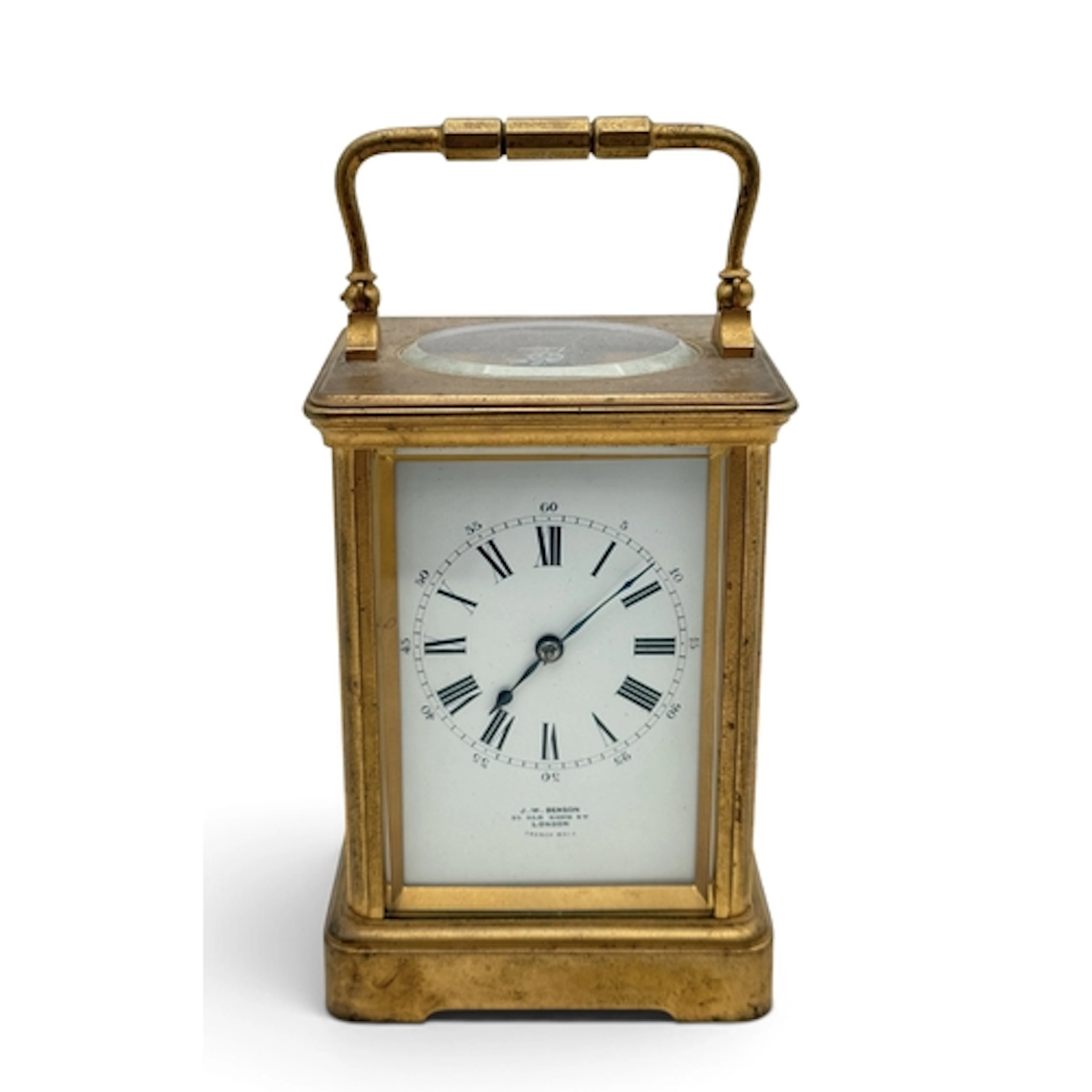 A BRASS CARRIAGE CLOCK BY J.W. BENSON