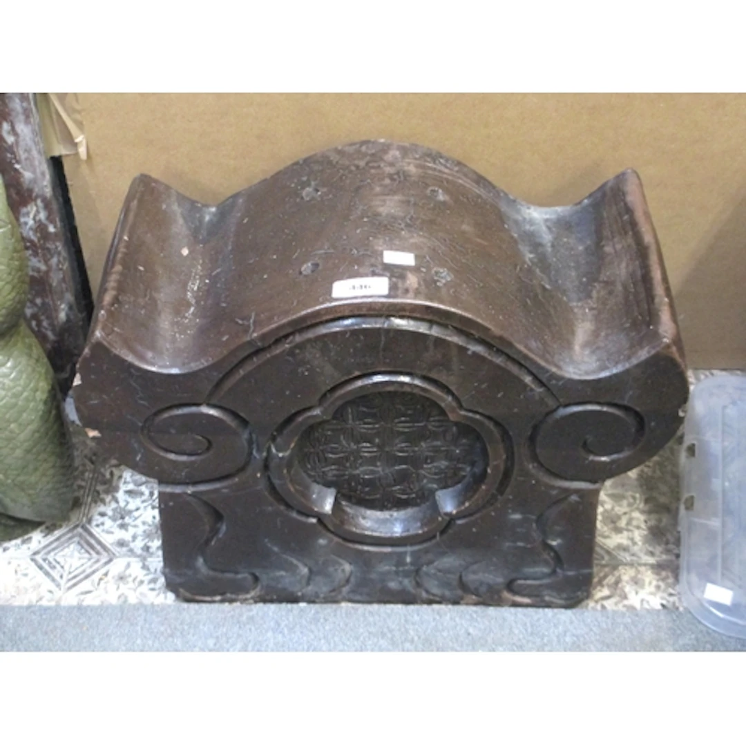Japanese glazed roof tile centrepiece, 45cm wide x 22cm deep...