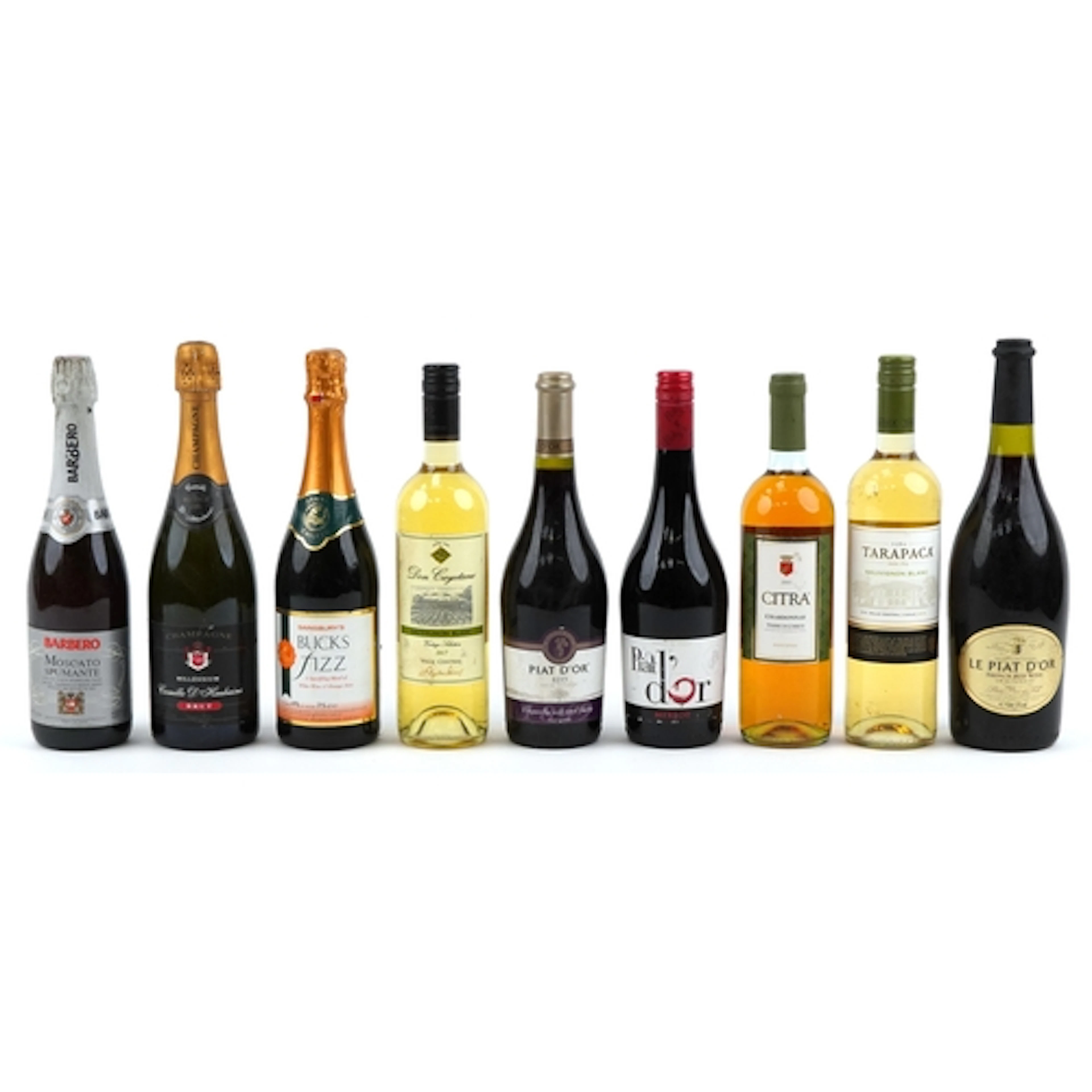 Nine bottles of alcohol comprising Tarapaca Sauvignon Blanc,...