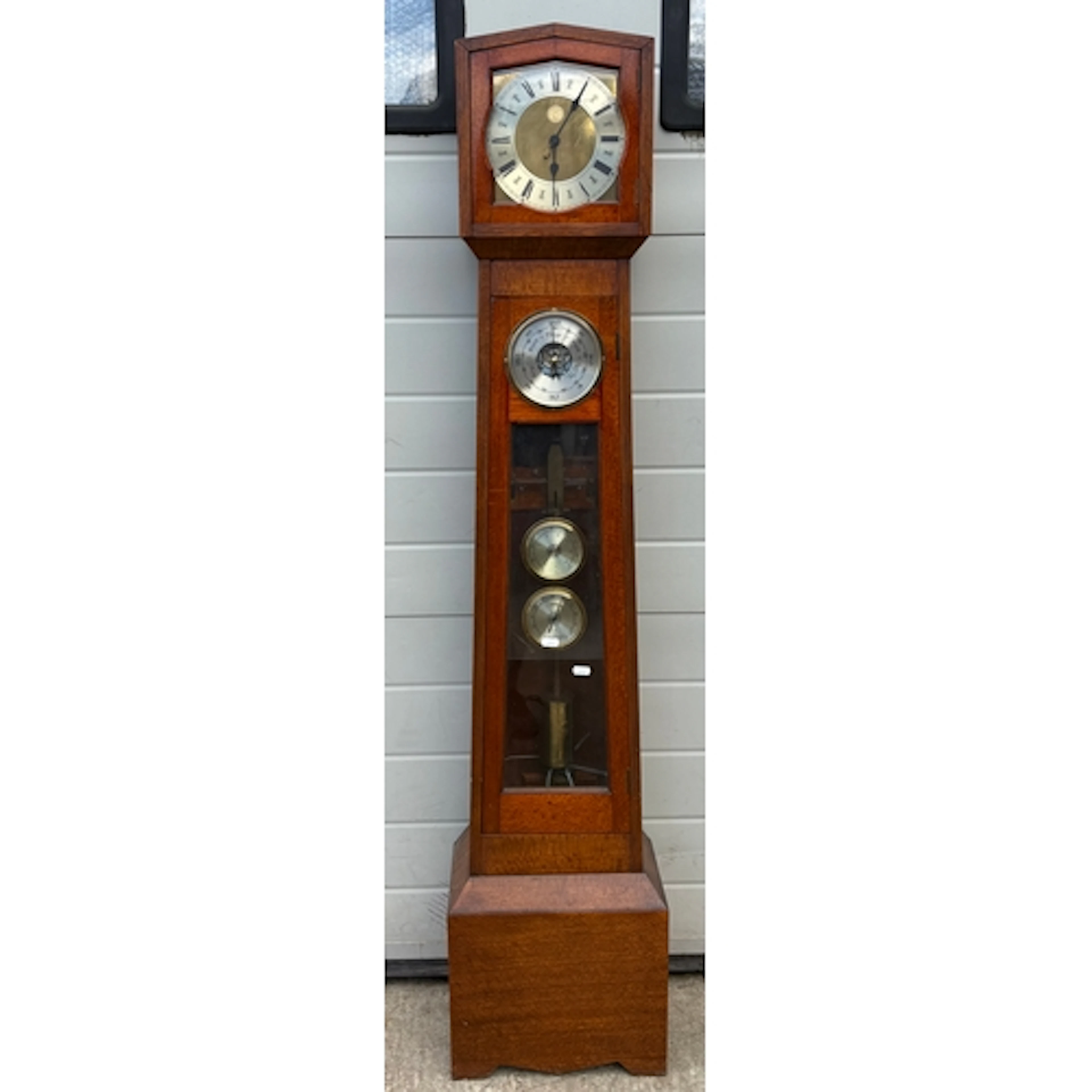 A 19thC banjo barometer together with a grandmother type clo...