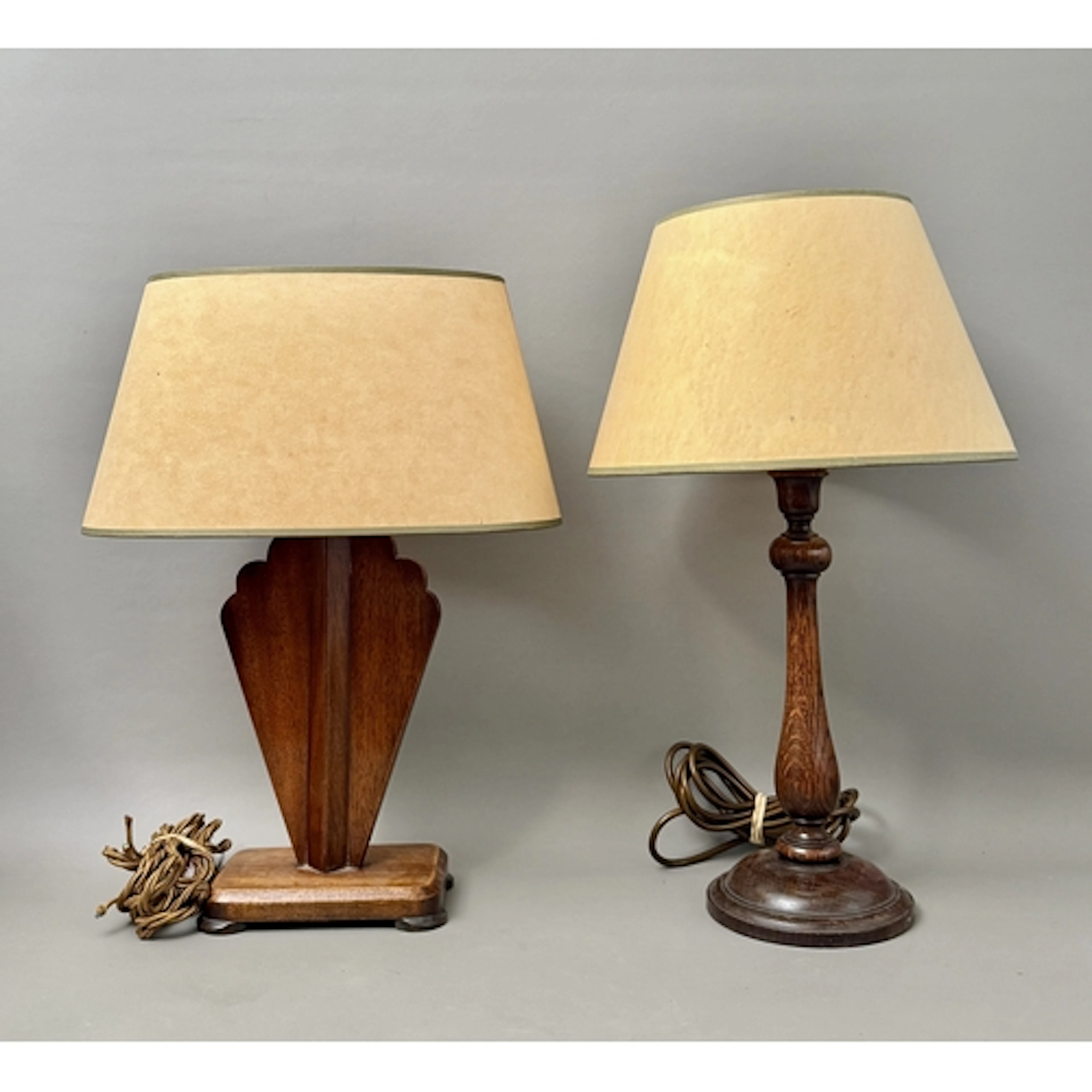 An Art Deco mahogany wooden lamp - fan shaped on a rectangul...