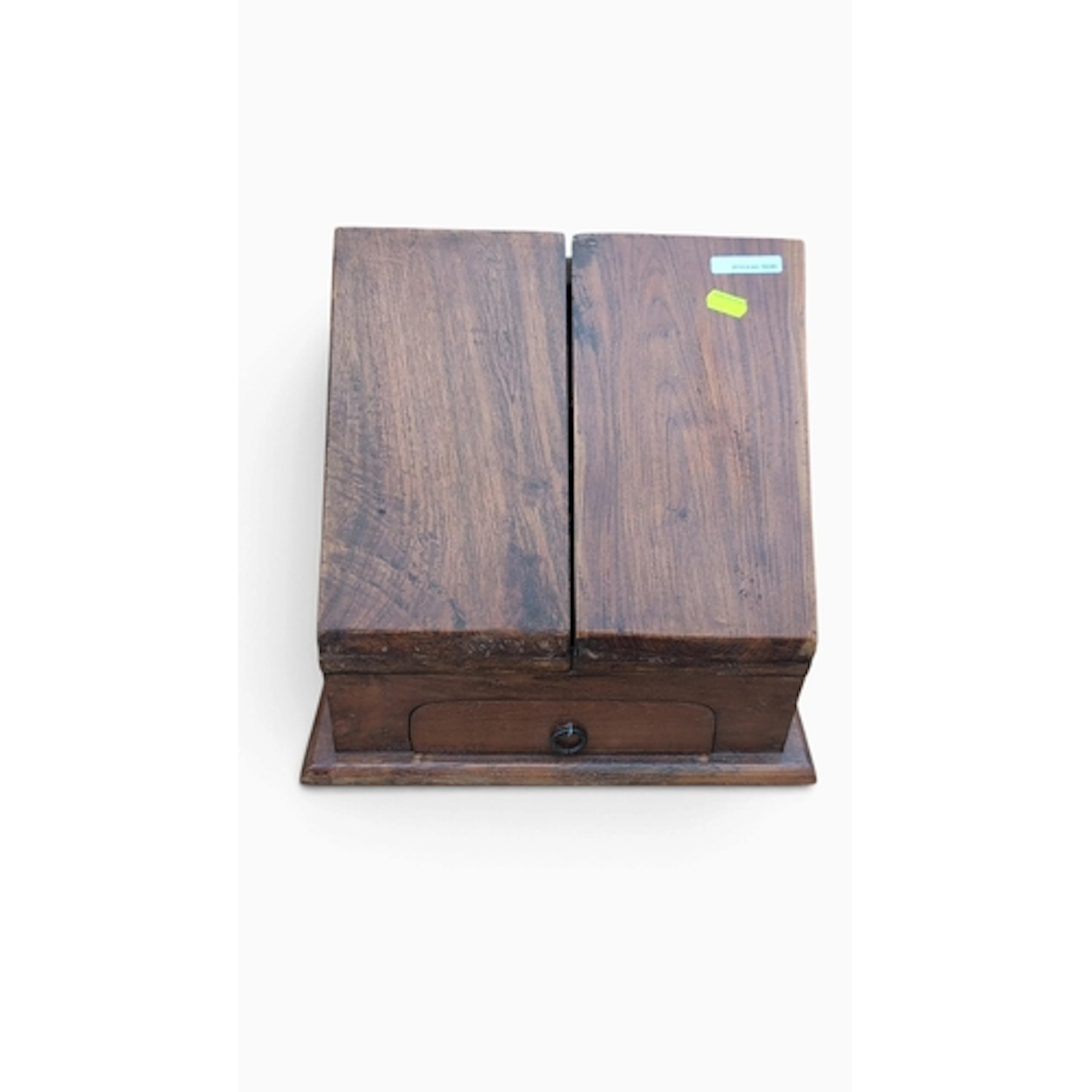 Tabletop wooden stationery cabinet with twin hinged sloping ...