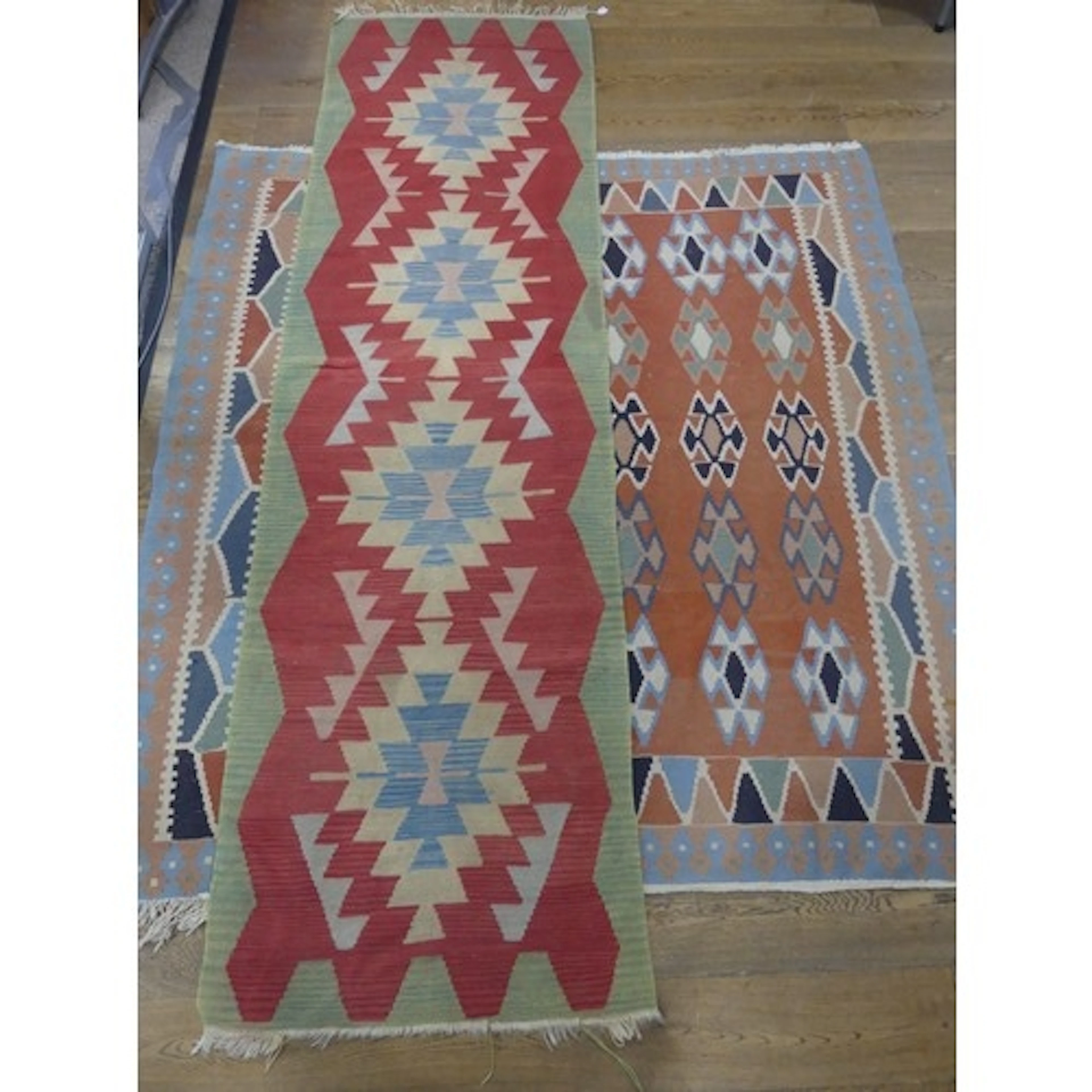 Tribal Rugs; an orange ground Kilim, 100% wool, central rip/...