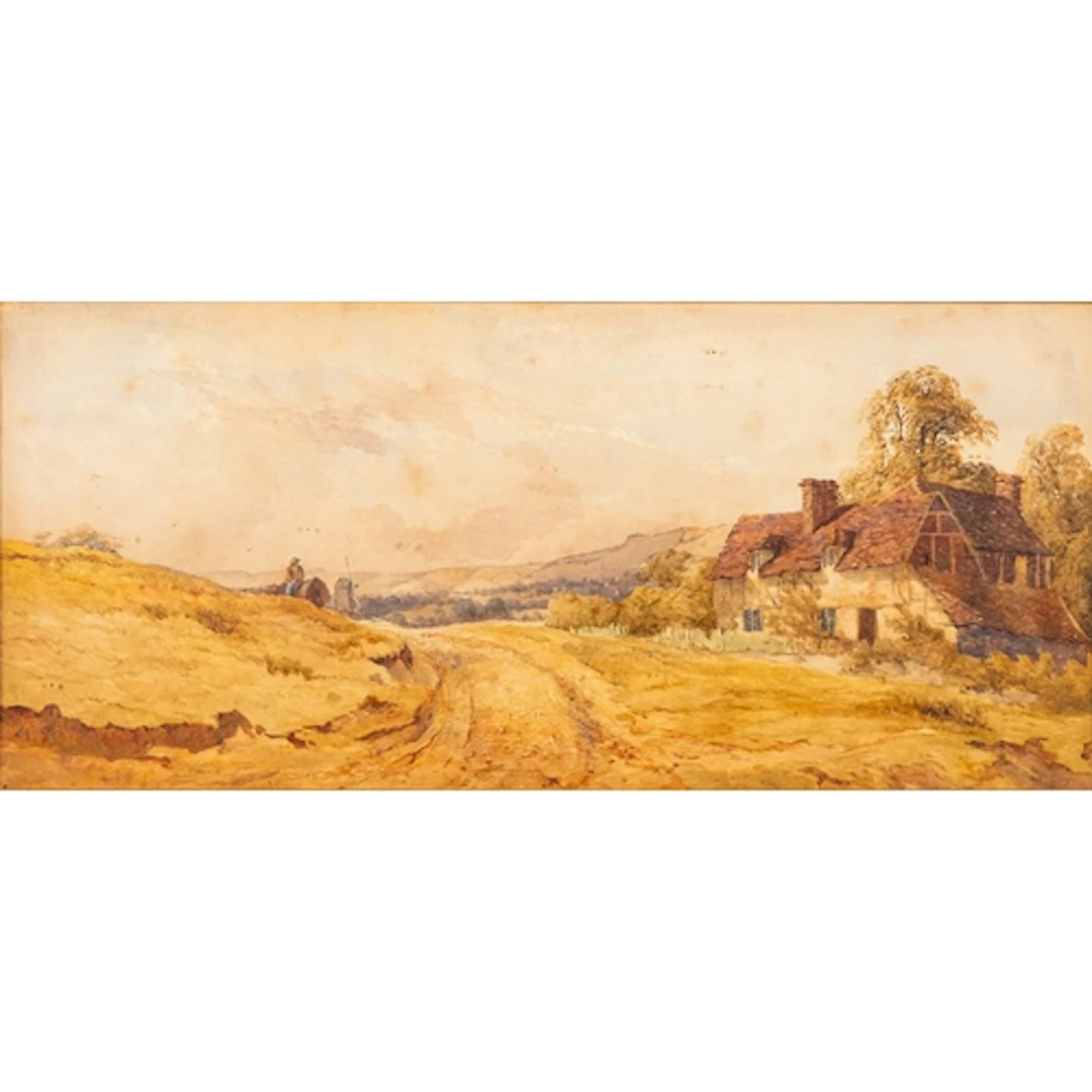 19th Century British school - Cottage in a landscape - Wat...