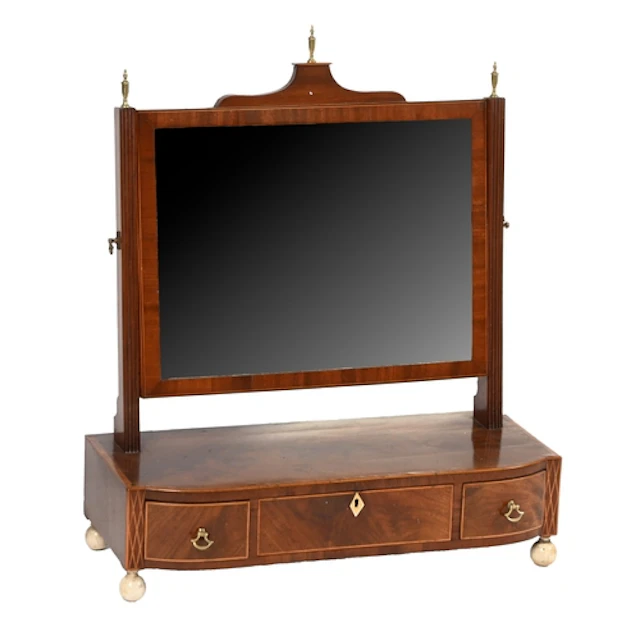 A Regency mahogany dressing mirror, with fluted uprights and...
