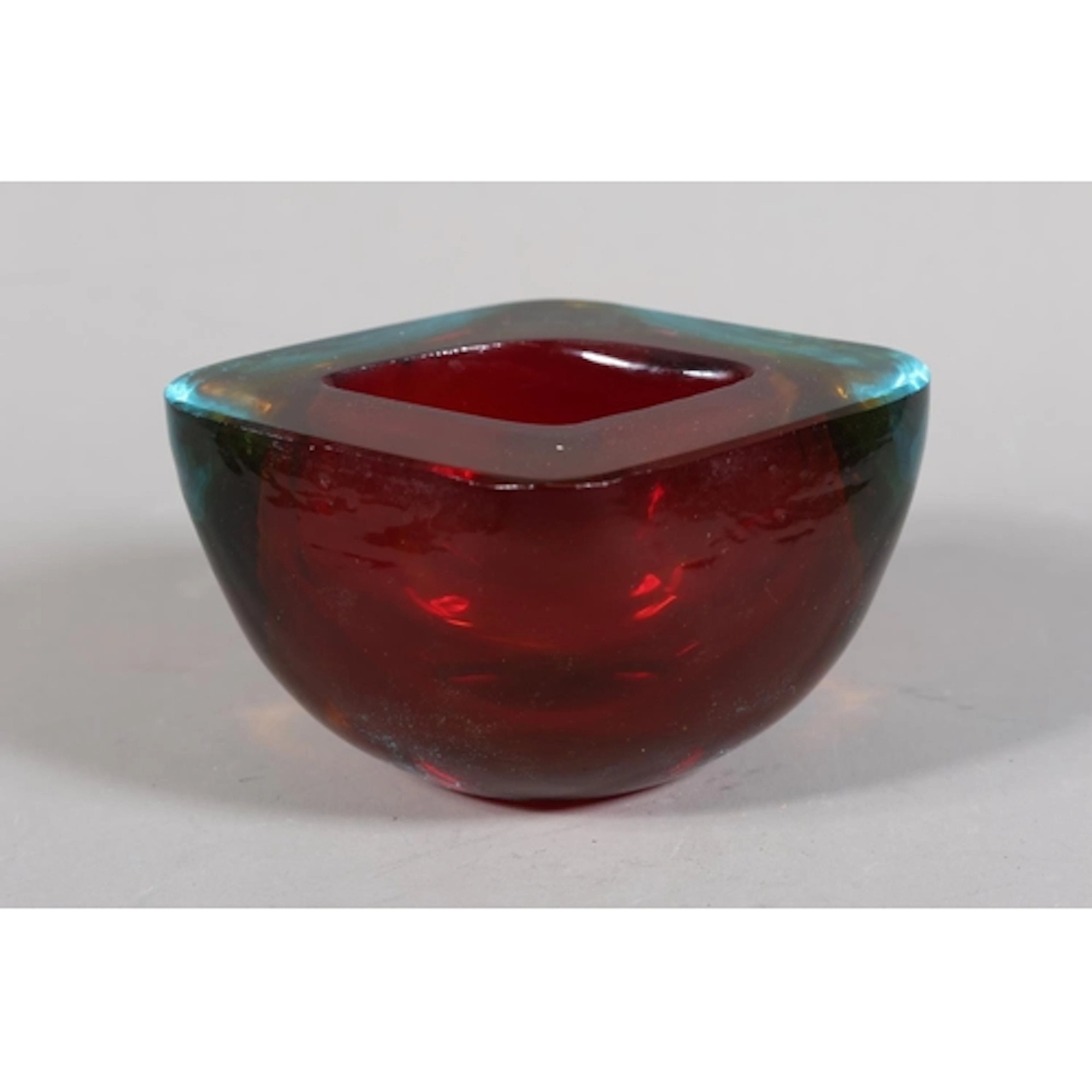 Murano Sommerso art glass geode bowl in red ruby colour, 10c...