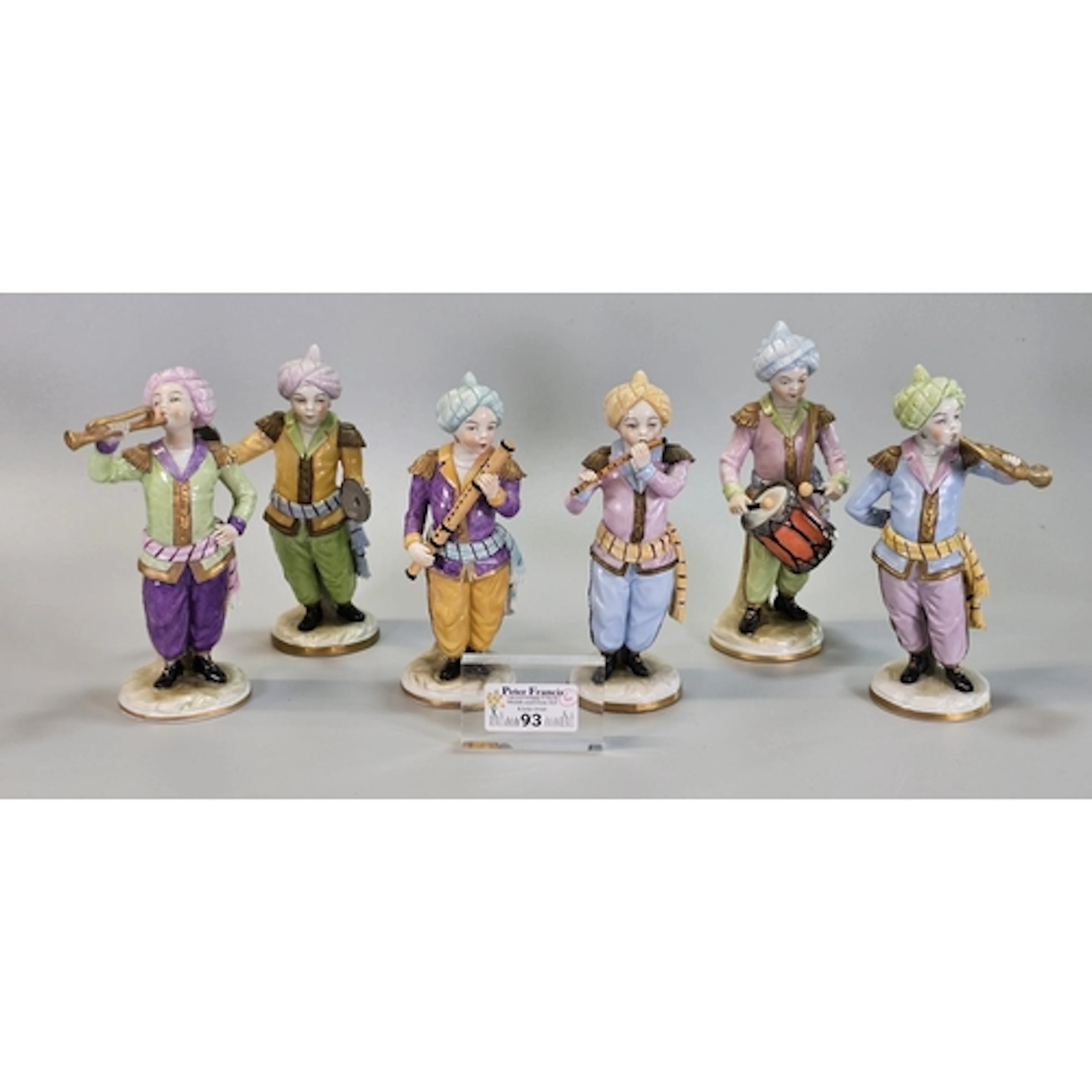 Set of 6 German Sitzendorf porcelain Turkish musical band fi...