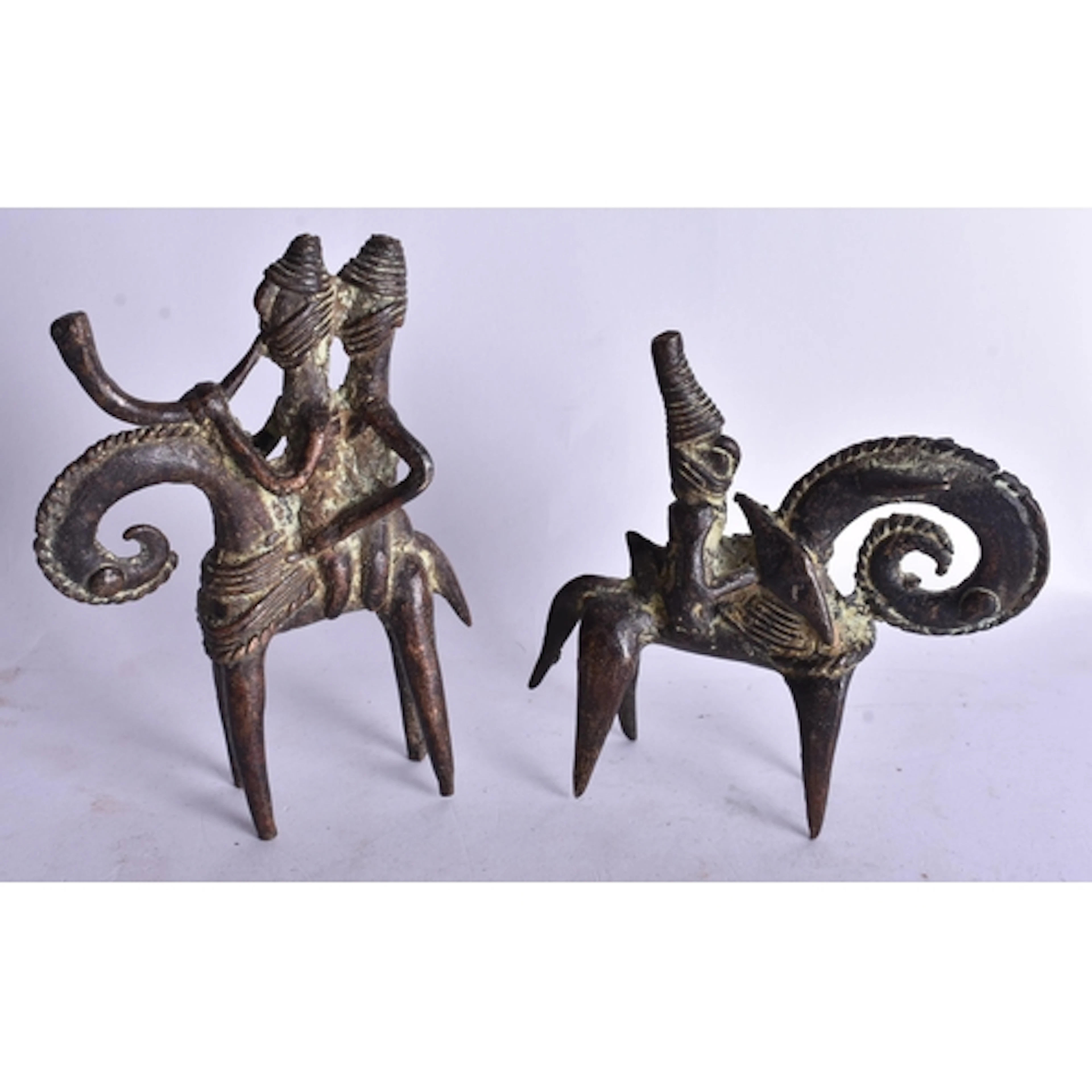 TWO MIDDLE EASTERN BRONZES. 14 cm x 8 cm. (2)