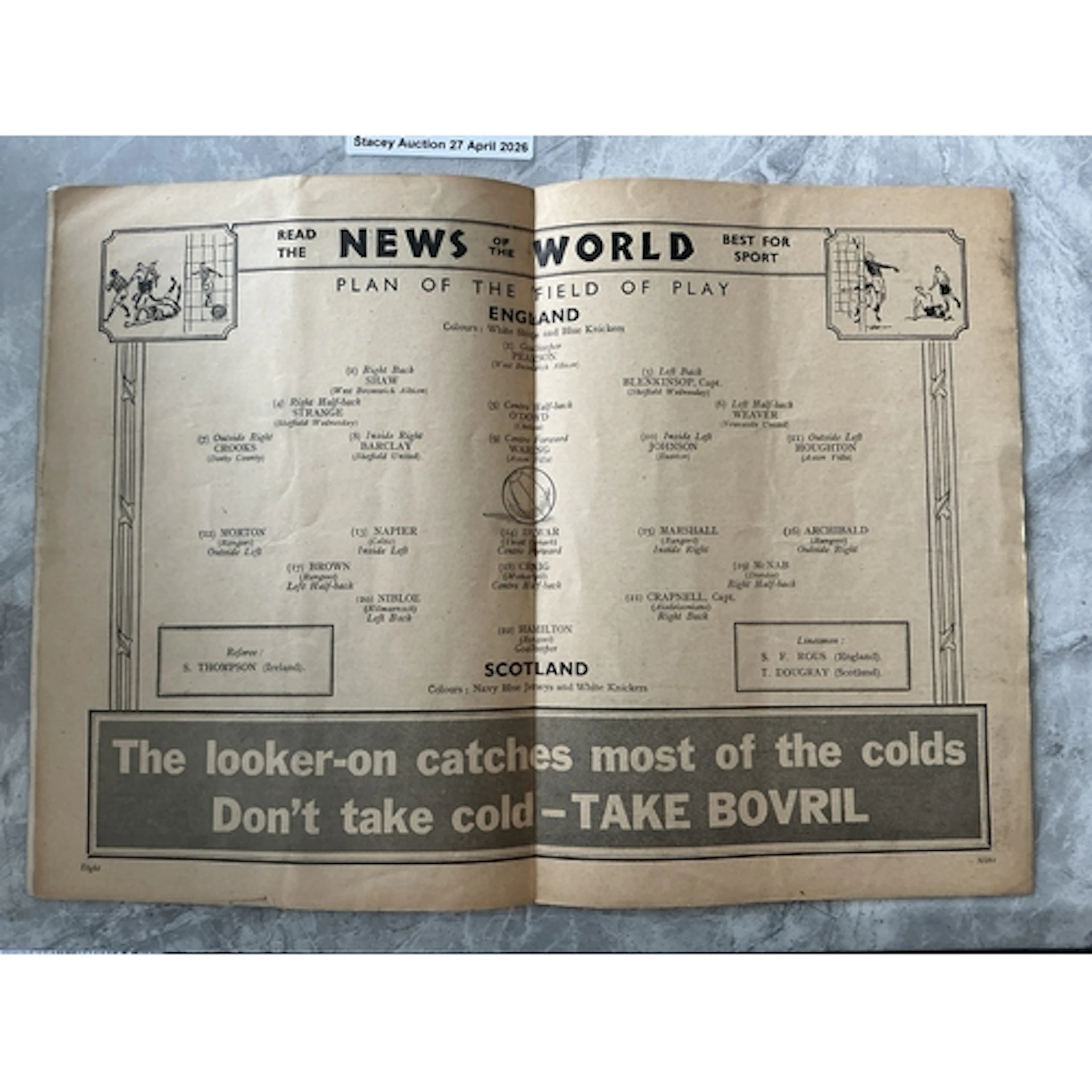 1932 England v Scotland Football Programme: Good condition w...