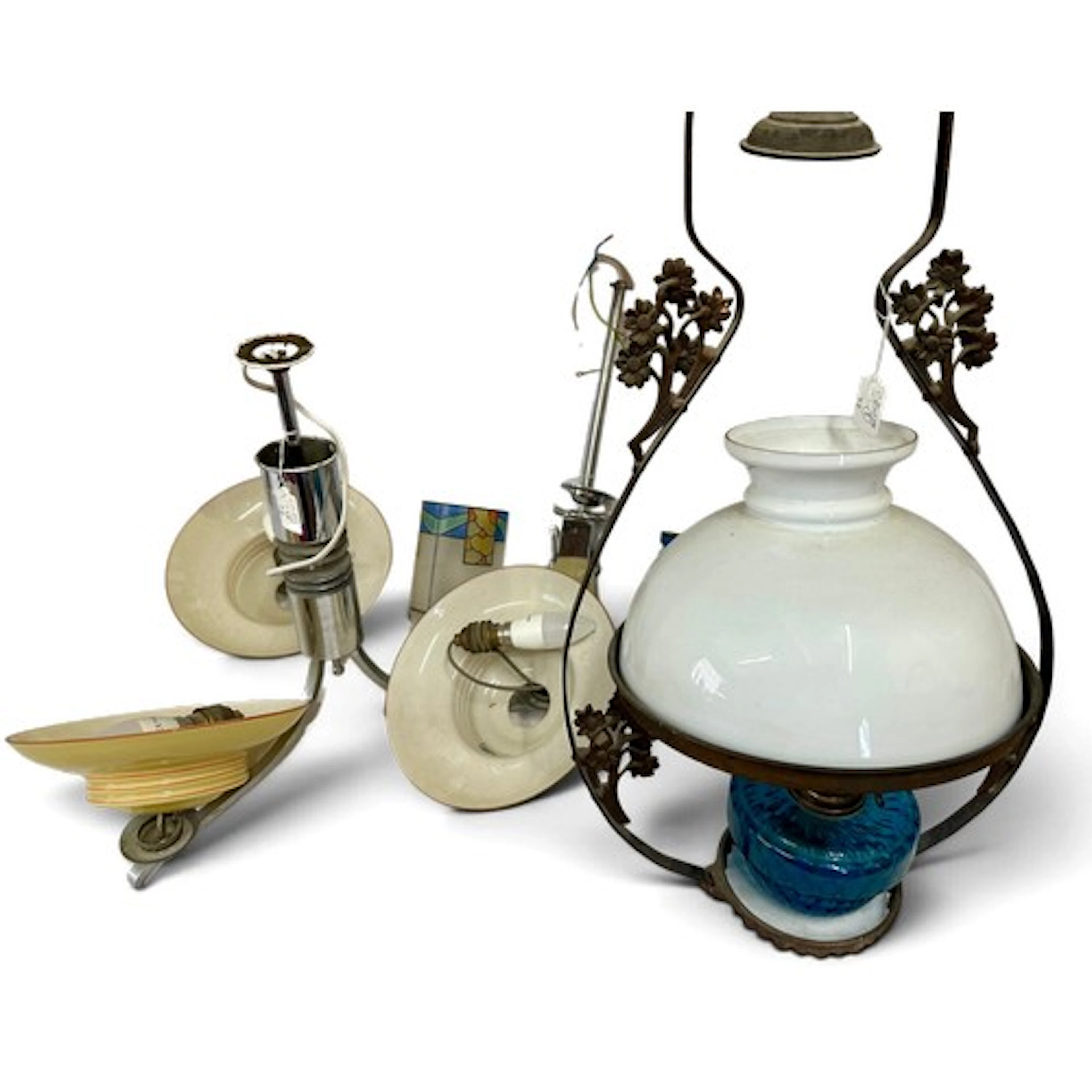 A three branch Art Deco style light fitting with chrome fram...