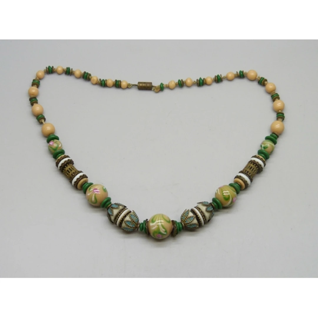 A circa 1930s Art Deco Czech necklace with glass and gilt en...