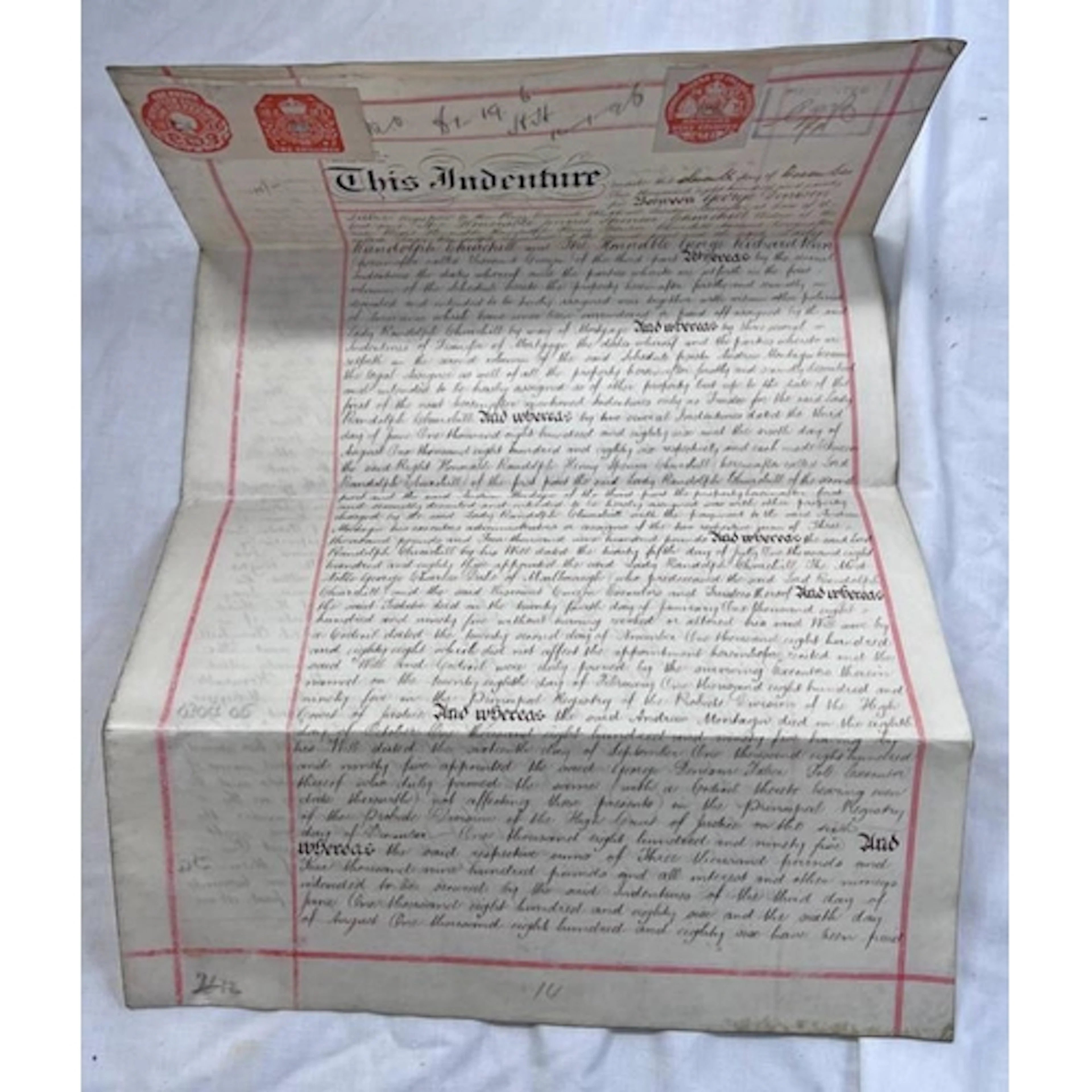 AN INTERESTING INDENTURE ON VELLUM , ''G.D. FABER TO LADY RA...
