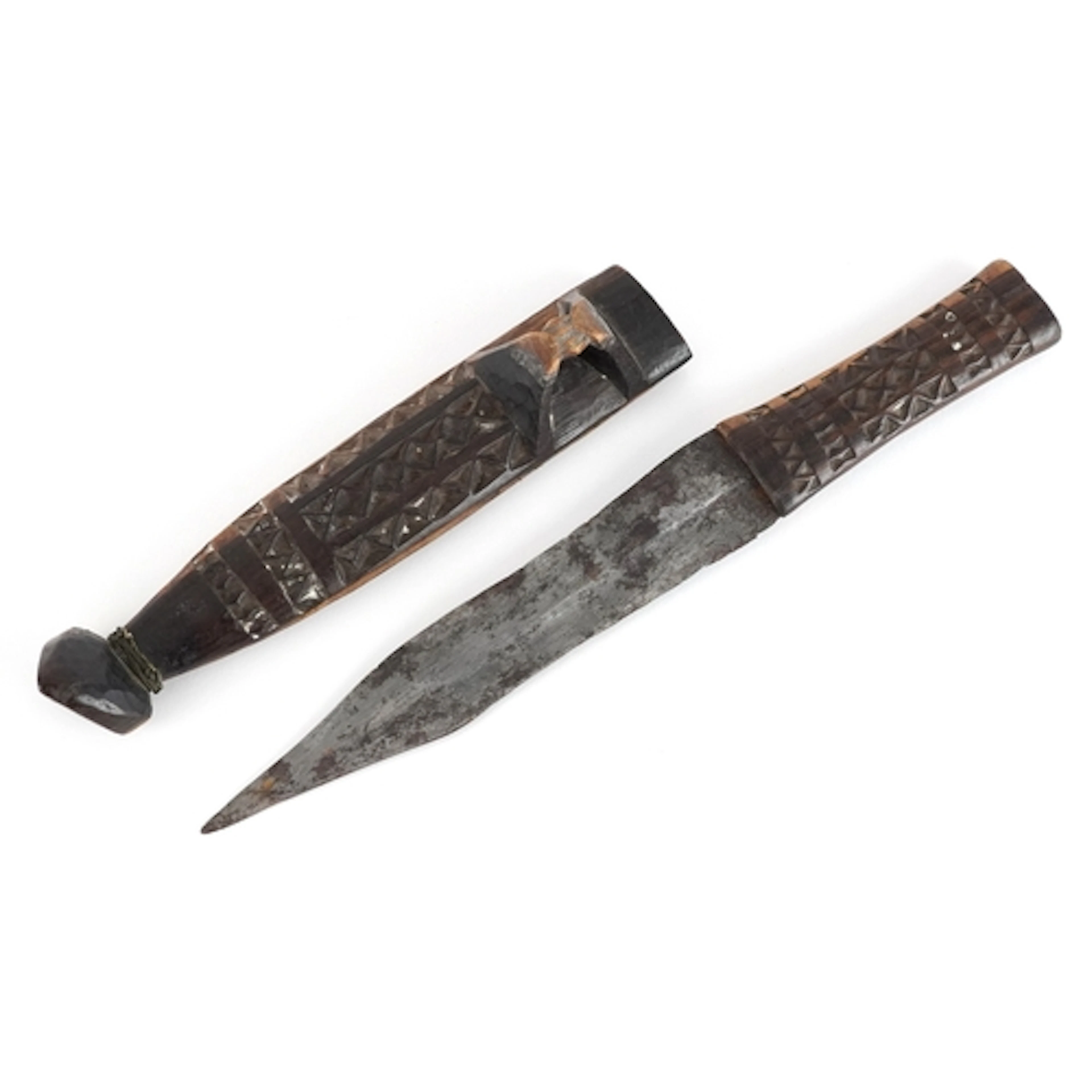 Tribal interest Shona Bakatwa dagger and scabbard with iron...