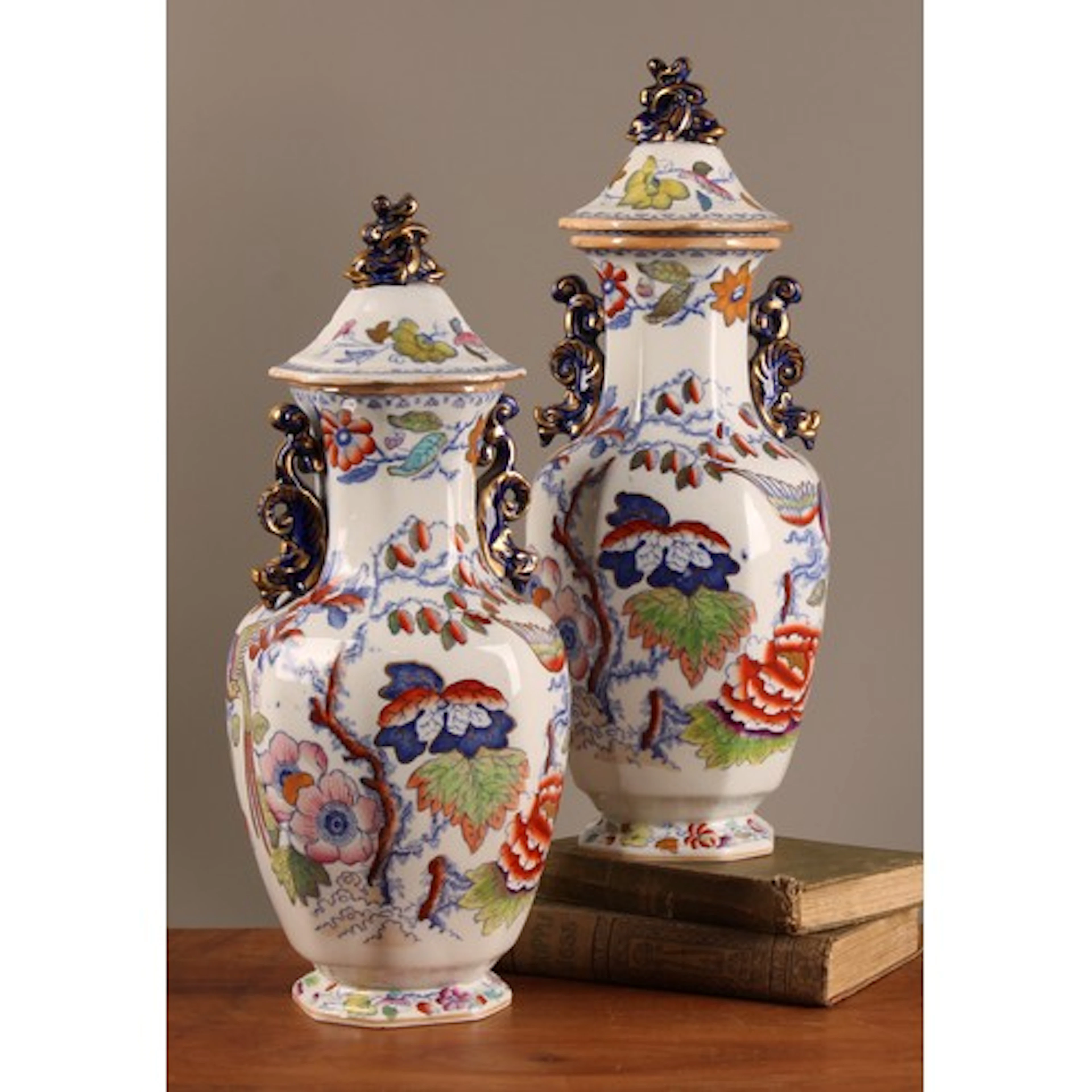 A pair of 19th century Mason's Ironstone China vases and cov...