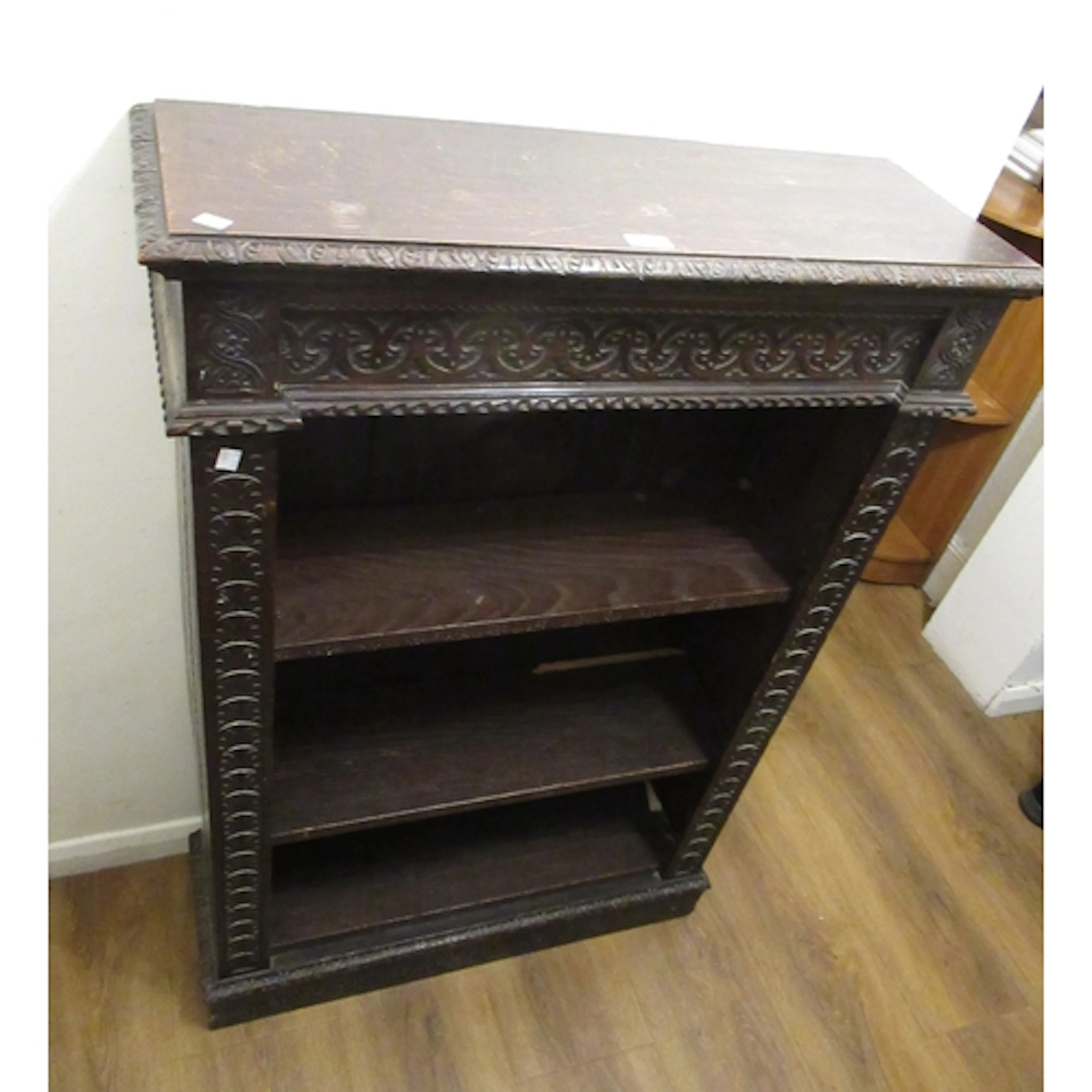Small 19th Century carved oak open bookcase, 82 x 29 x 120cm...