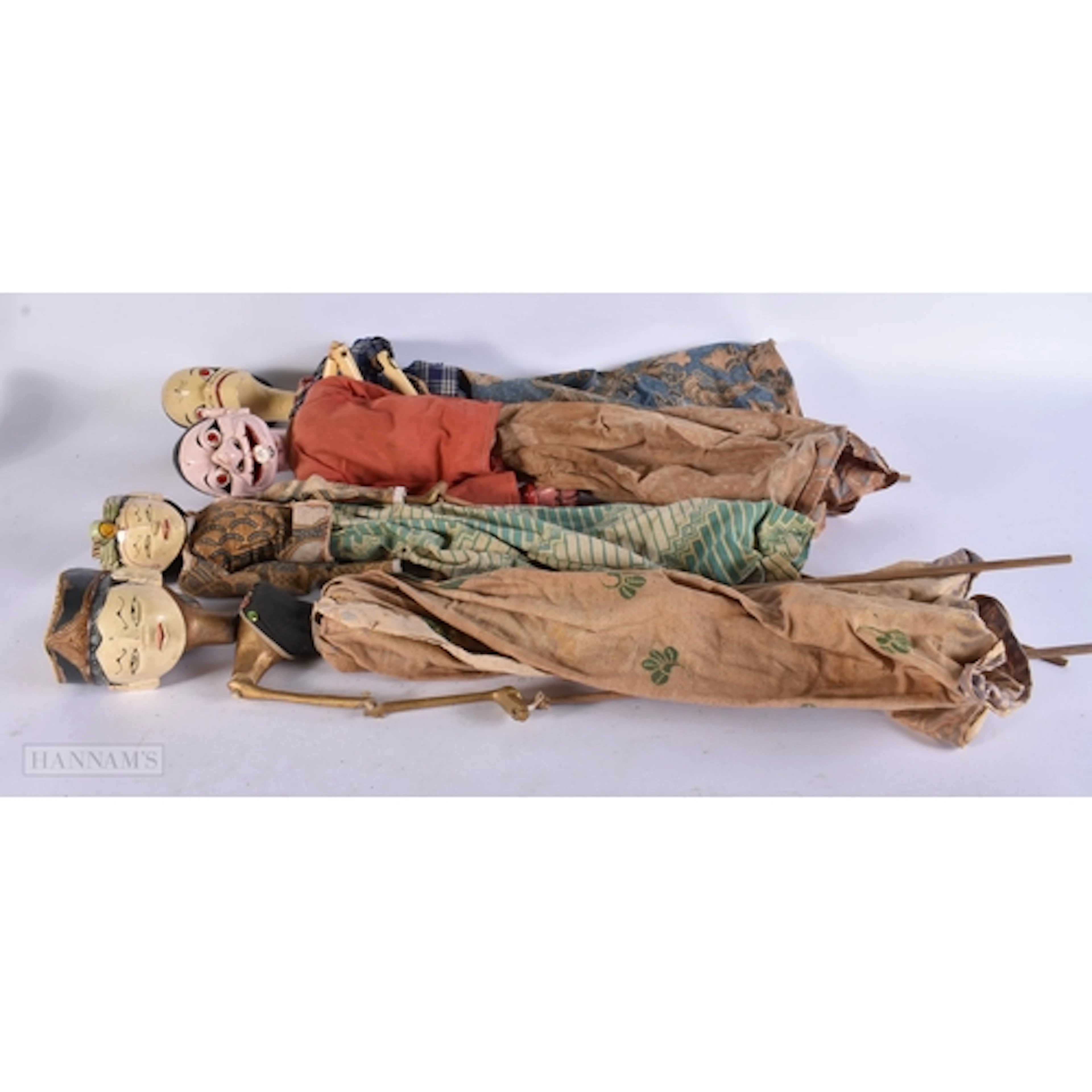Antique Wooden Puppets Hand Painted Hand Carved w/ Clothing....