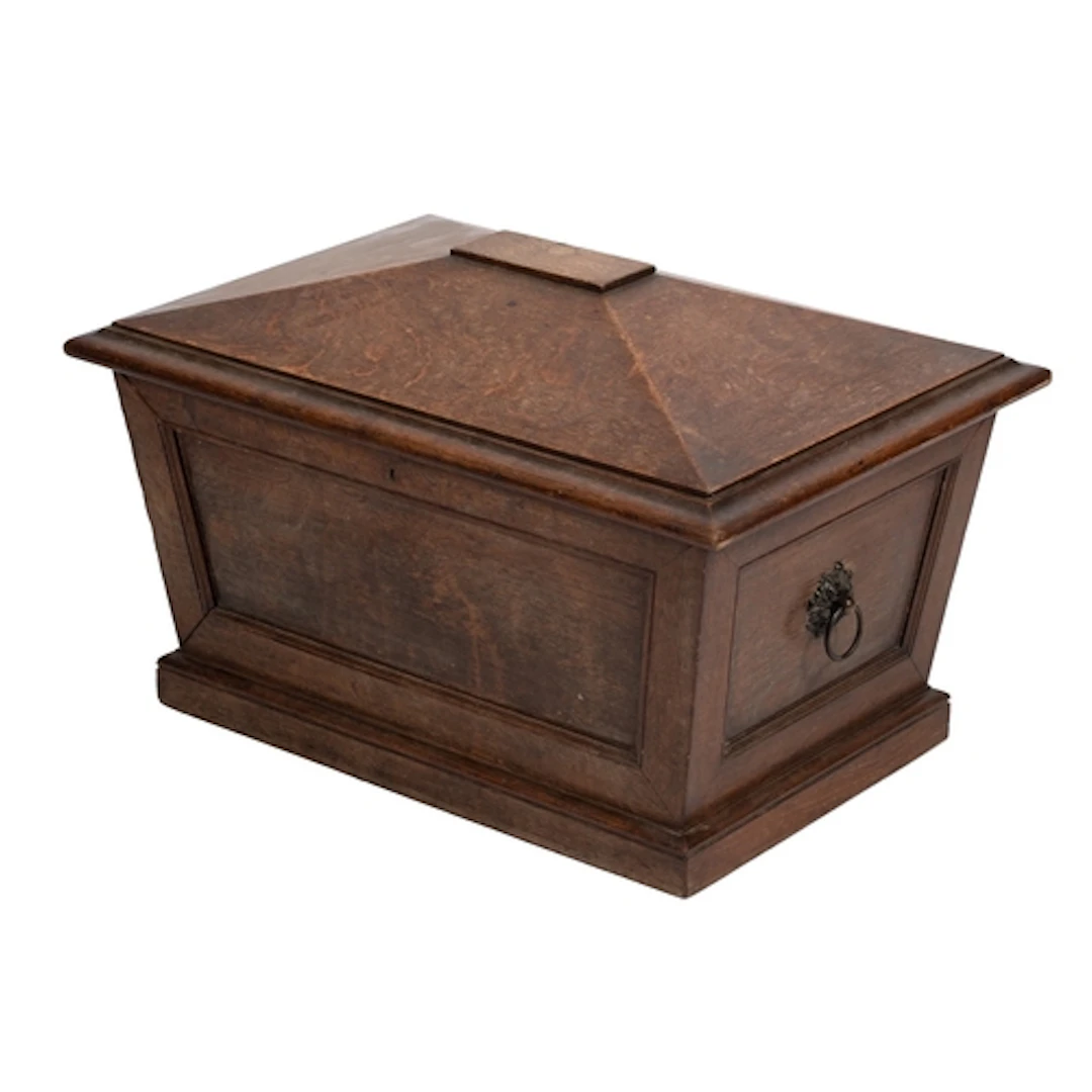 A Regency oak cellaret, early 19th century; of sarcophagus f...