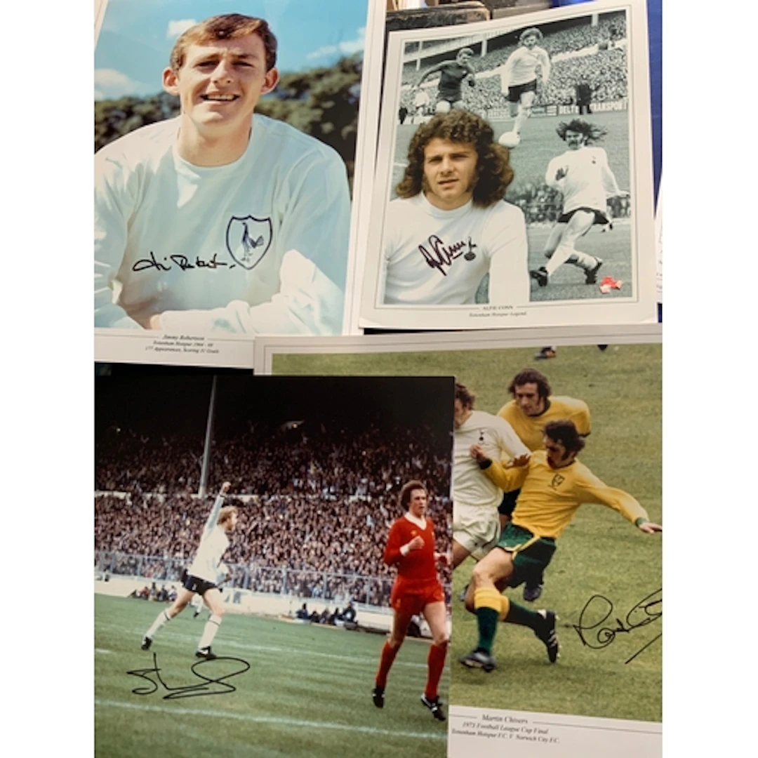 Tottenham Signed Football Photos: Folder containing 41 signe...