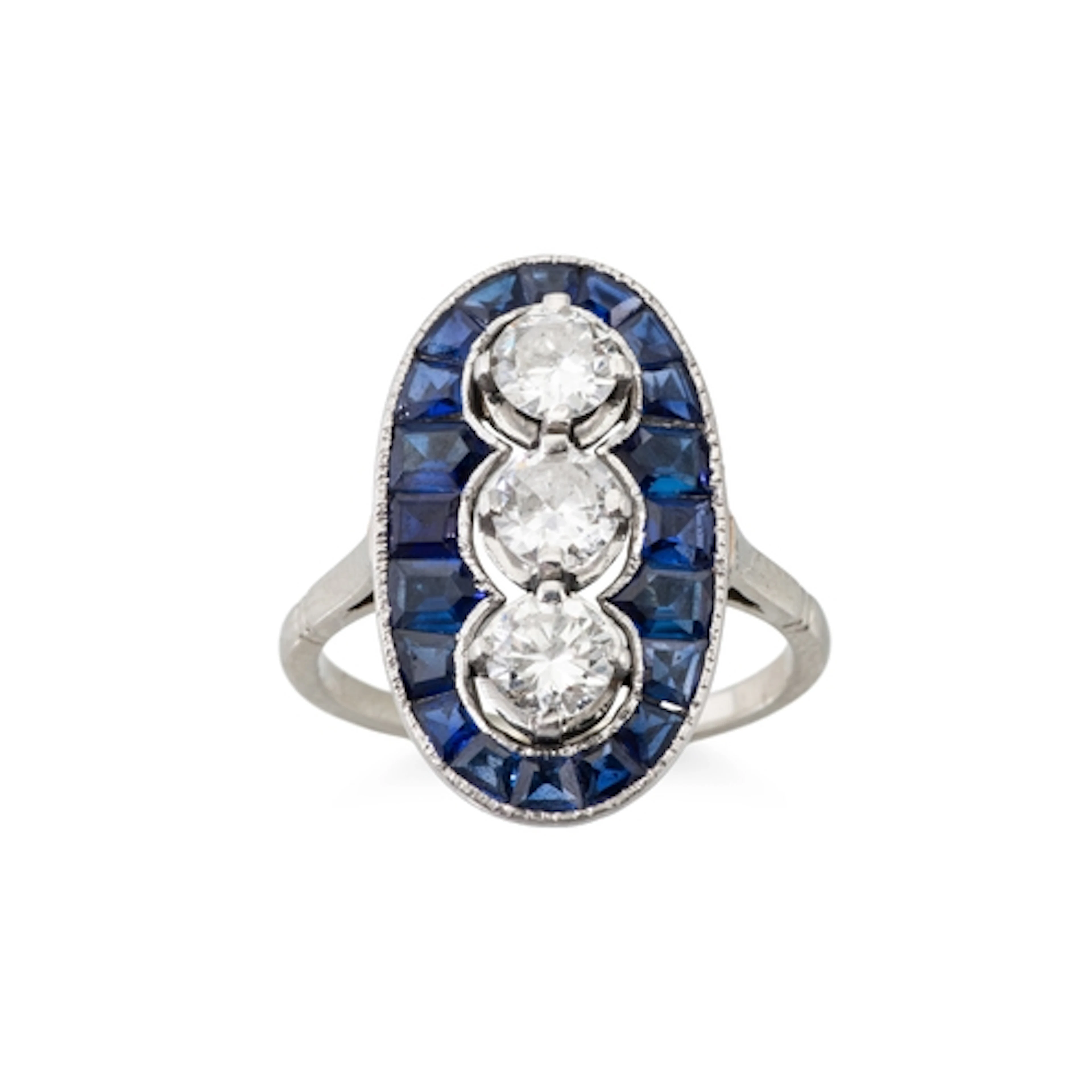 A CONTINENTAL ART DECO DIAMOND AND SYNTHETIC SAPPHIRE BOAT-S...