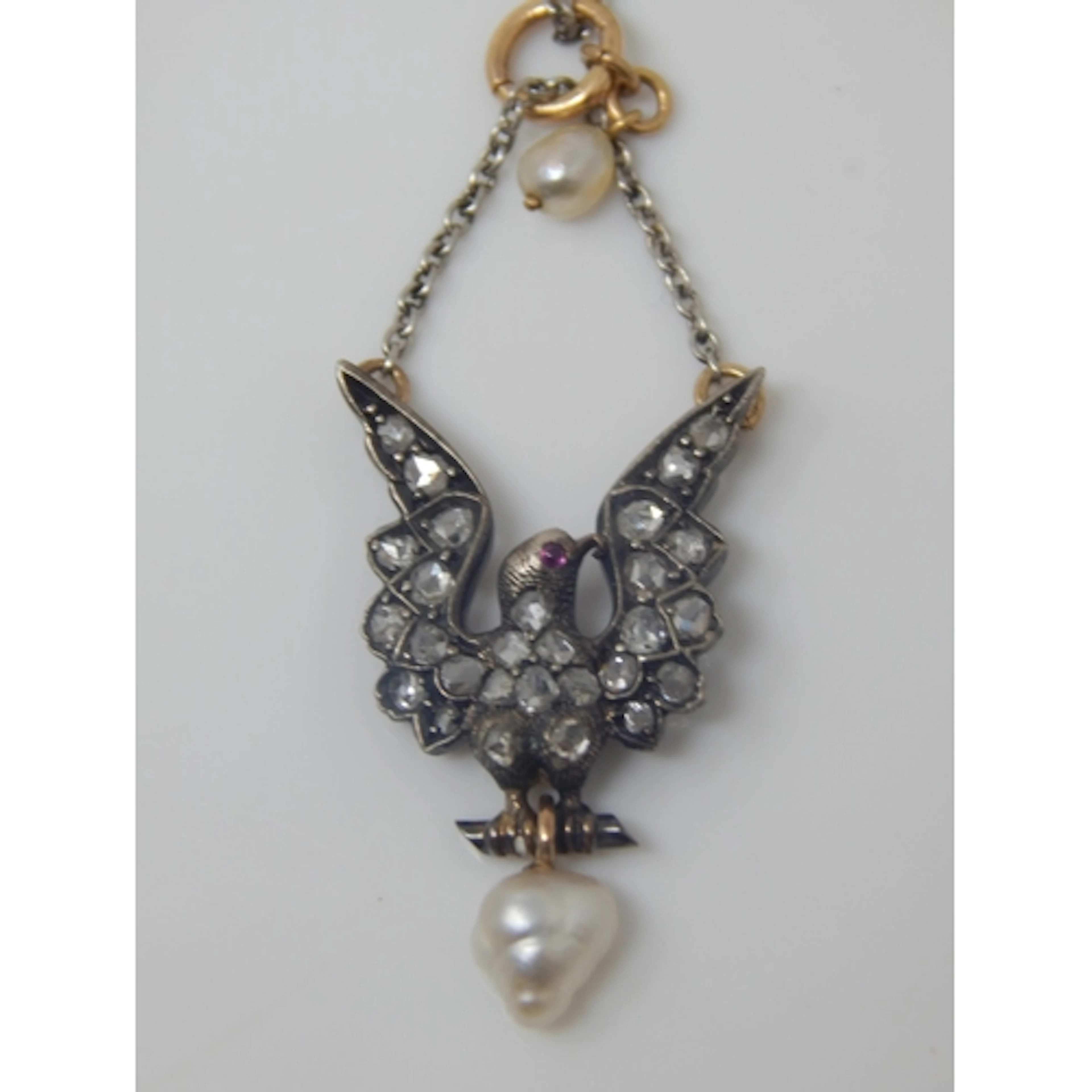 19th Century Gold & Silver Dove of Peace Pendant Necklace Se...