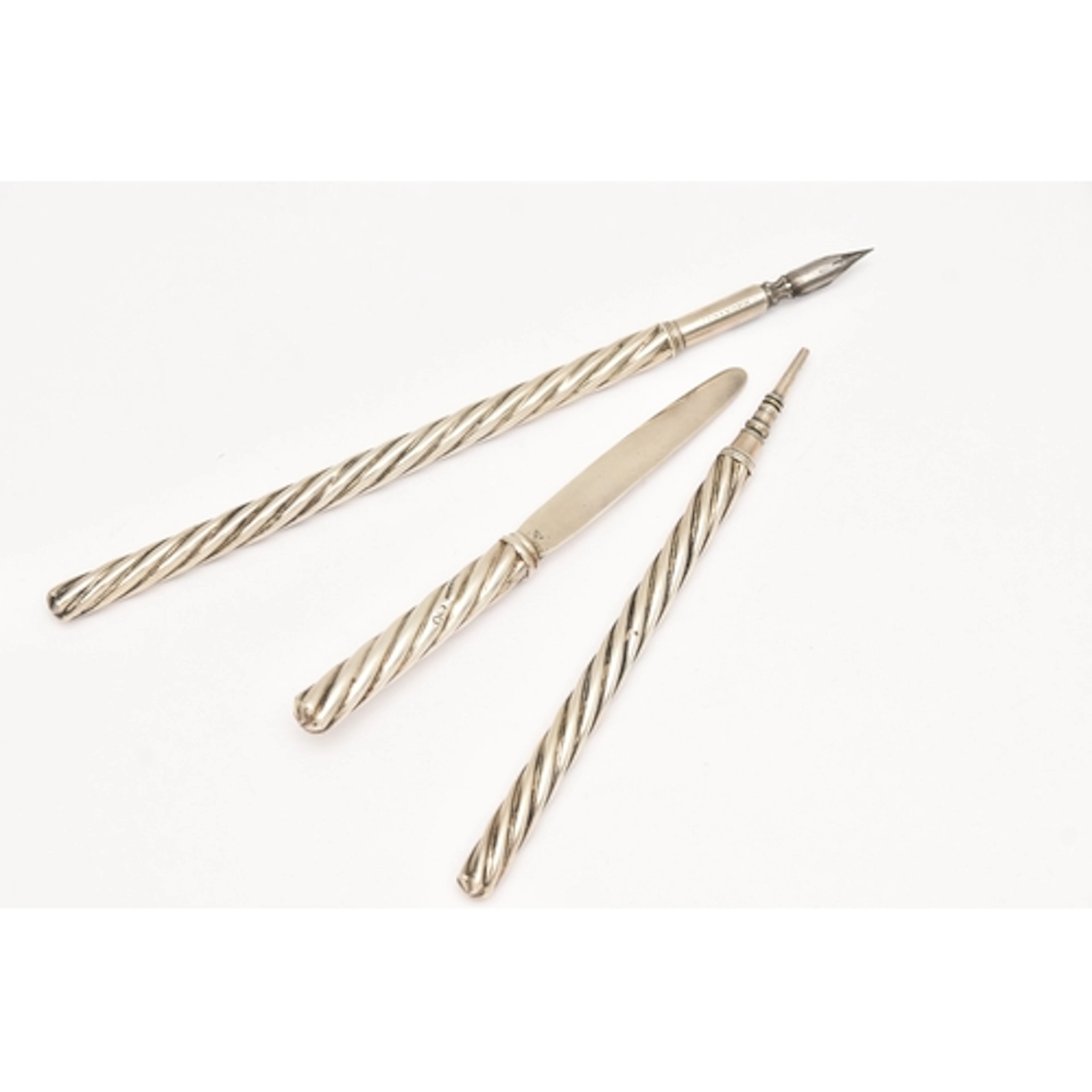 A VICTORIAN SILVER PEN SET, comprised of a silver dip pen wi...