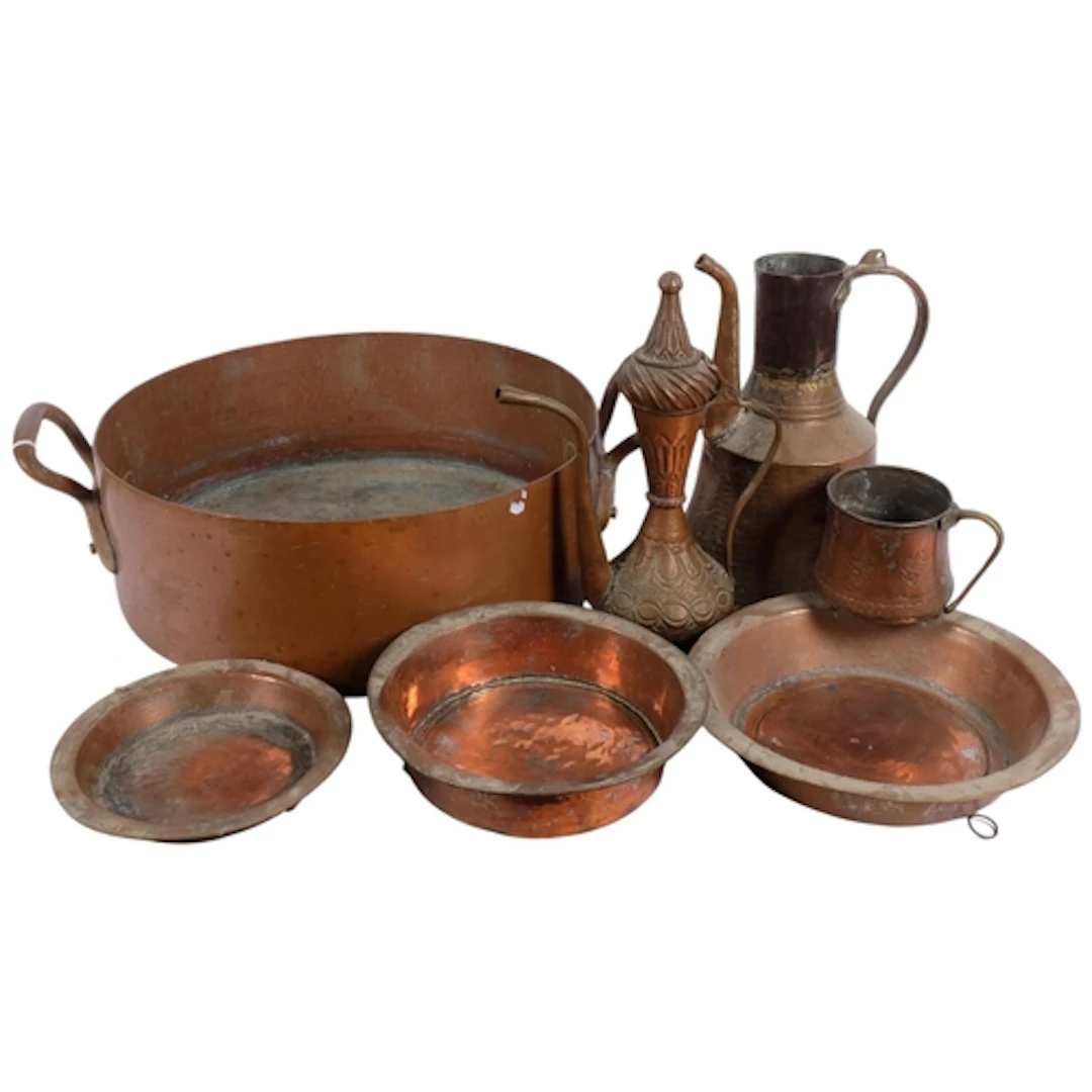 An Antique copper 2-handled preserve pan, Middle Eastern cof...