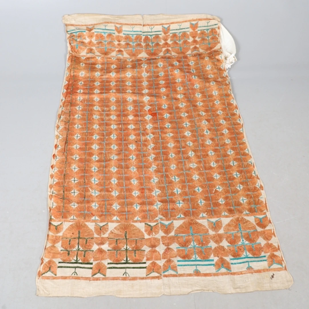 A PHULKARI BAGH (SHAWL). 19th century, embroidered with pale...