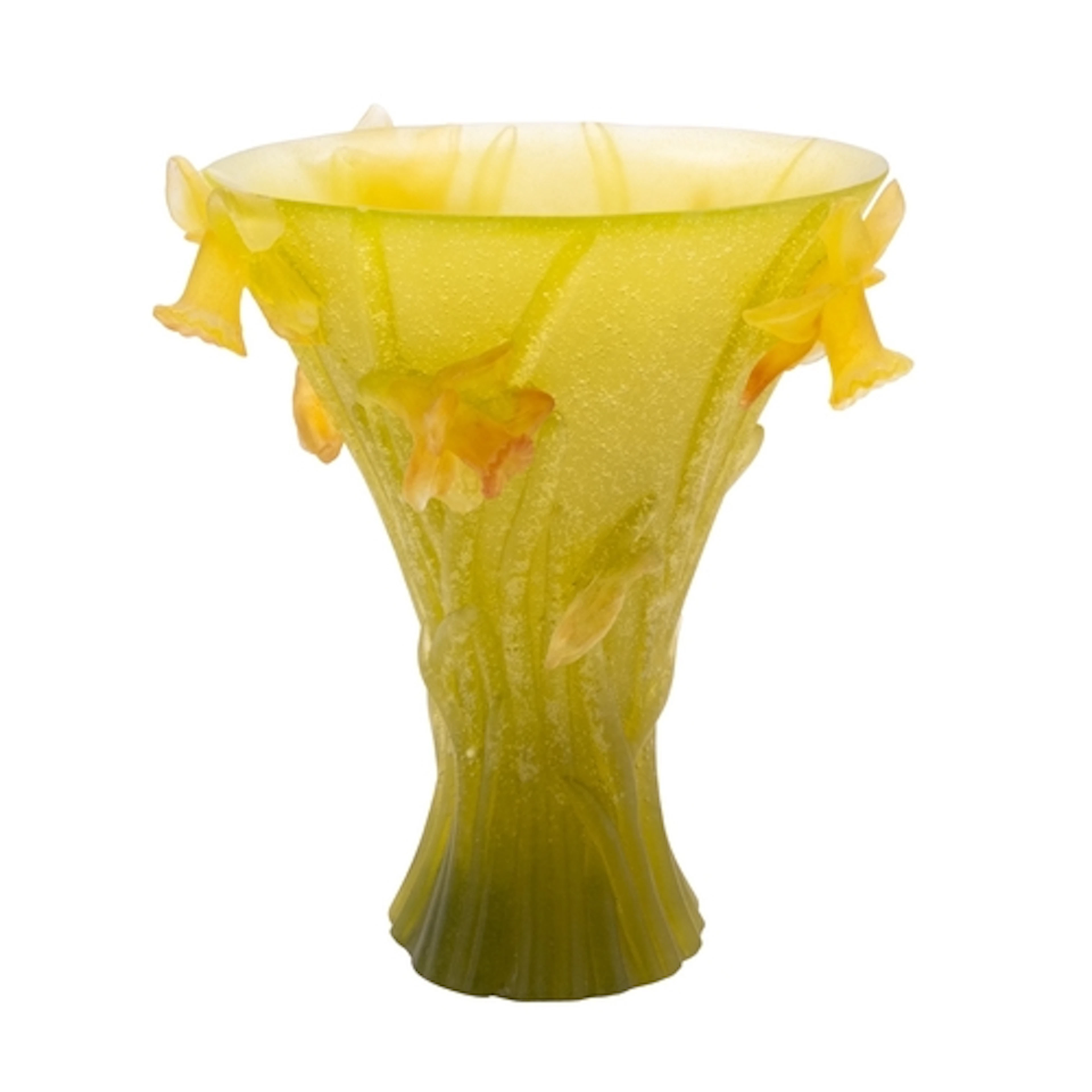 A Daum Pâte de Verre glass vase of trumpet shaped form the p...