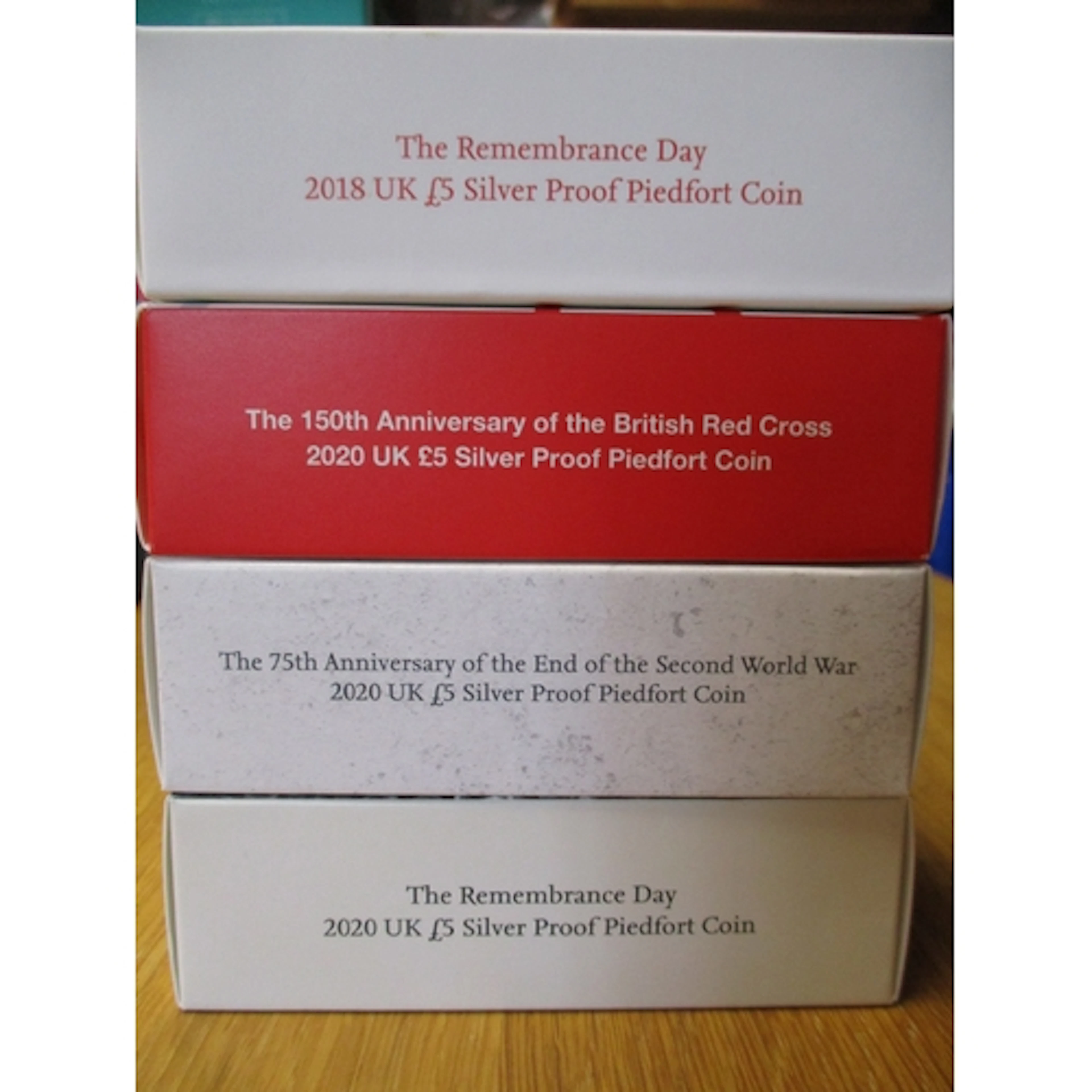Military collection of £5 boxed silver piedfort proofs with ...