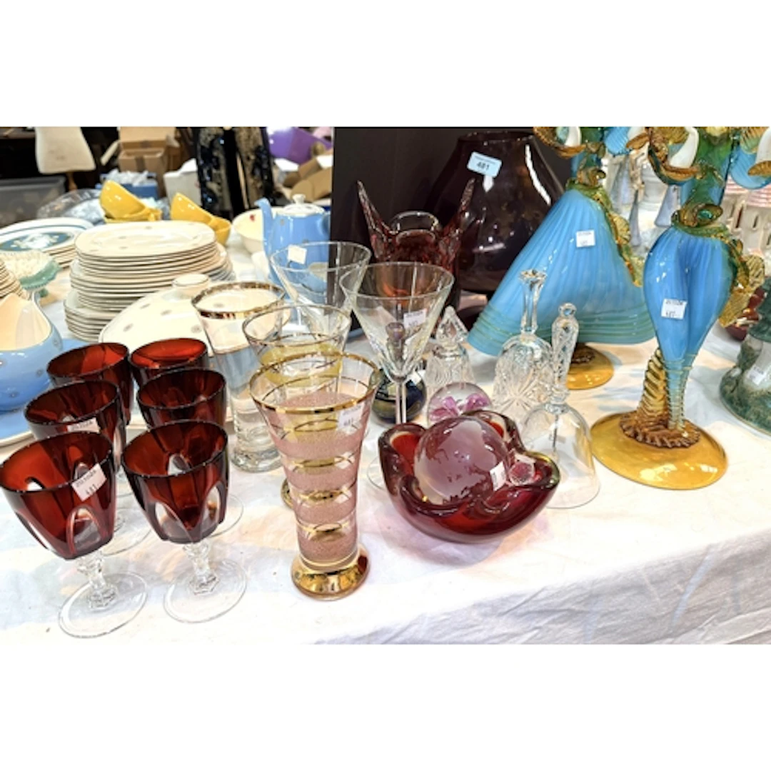 A pair of Murano style glass figures of a lady and gentleman...
