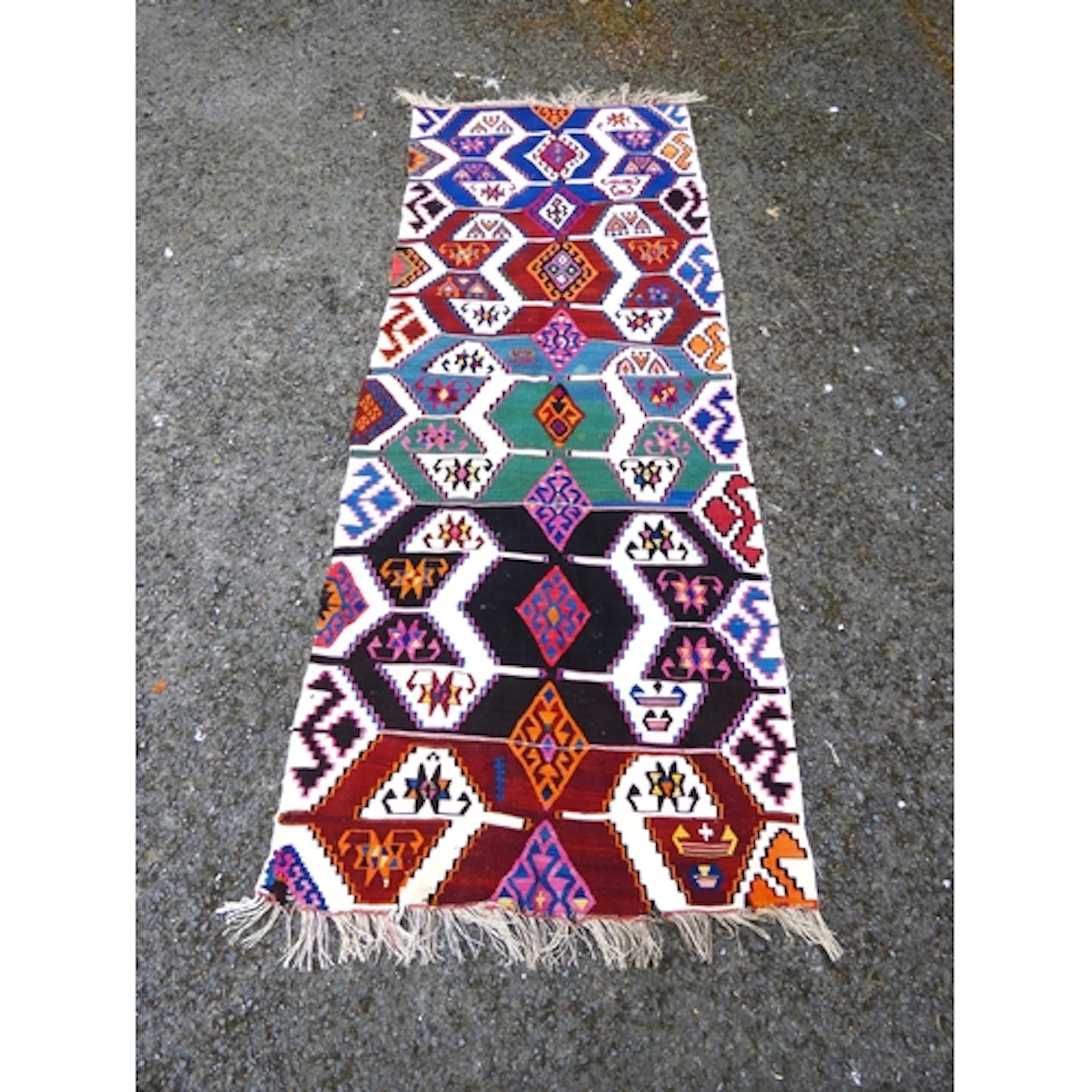 Turkish Kilim hand knotted rug with allover geometric lozeng...