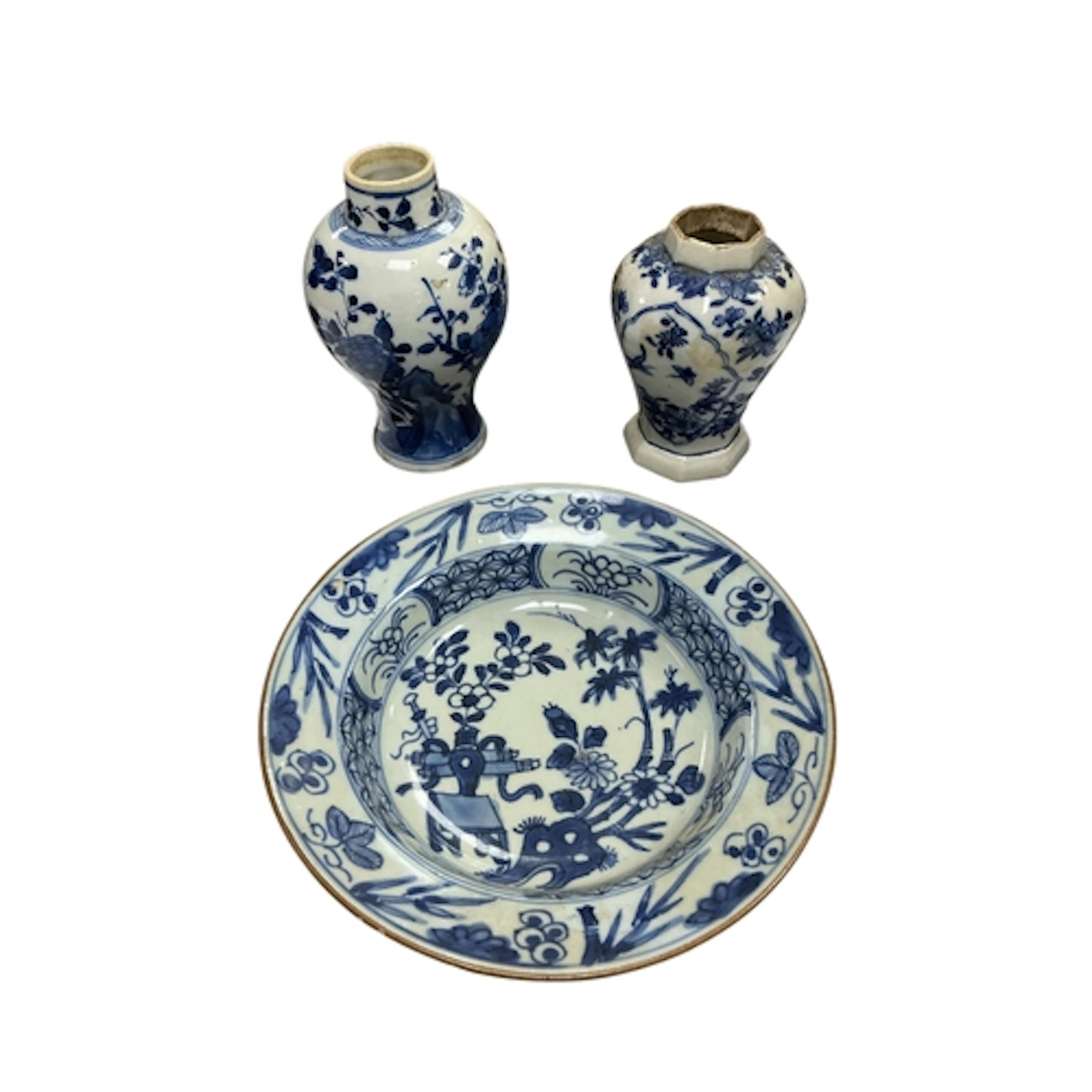 Two Chinese Kangxi period blue and white vases and a similar...