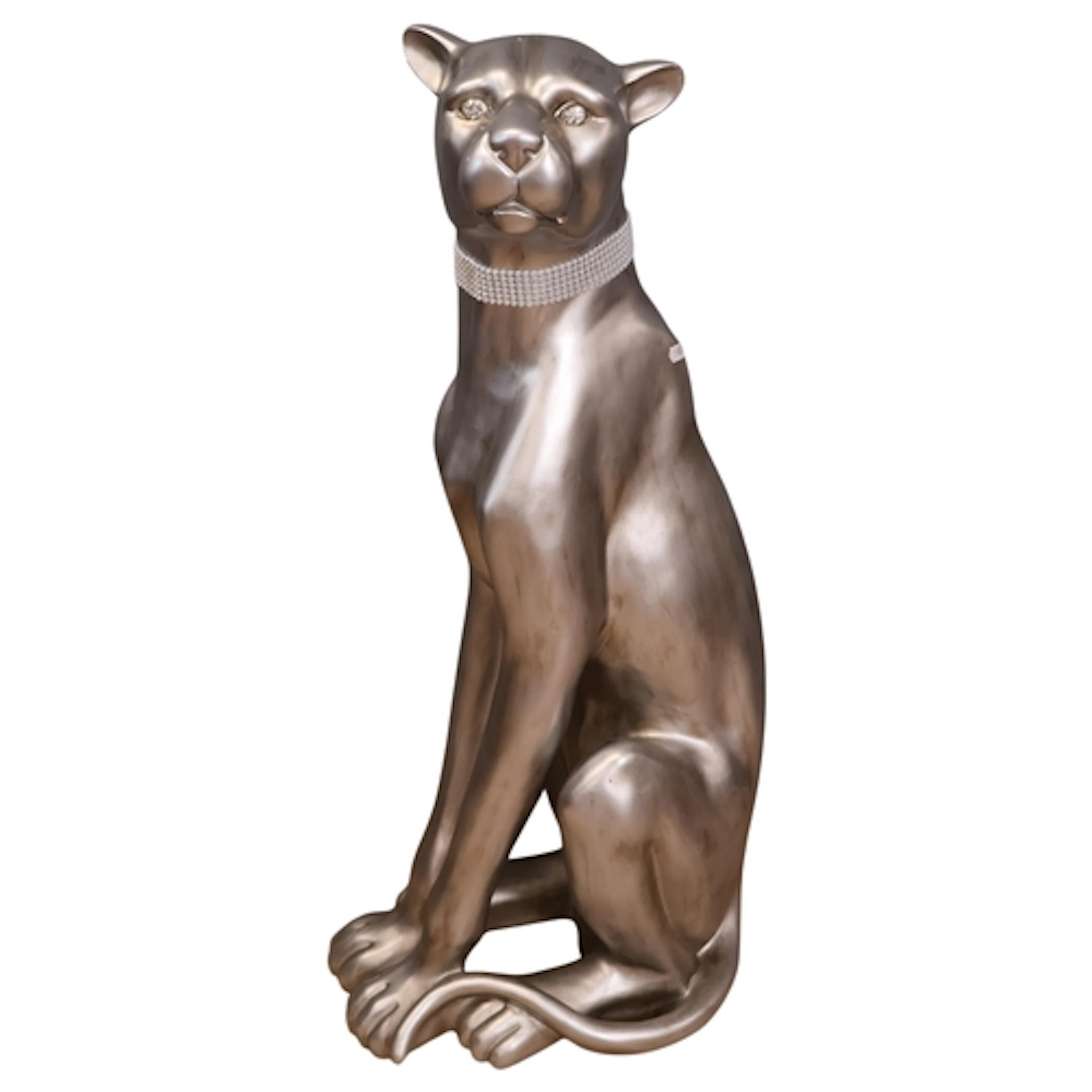 A modern resin sculpture, study of a silver panther. Height ...