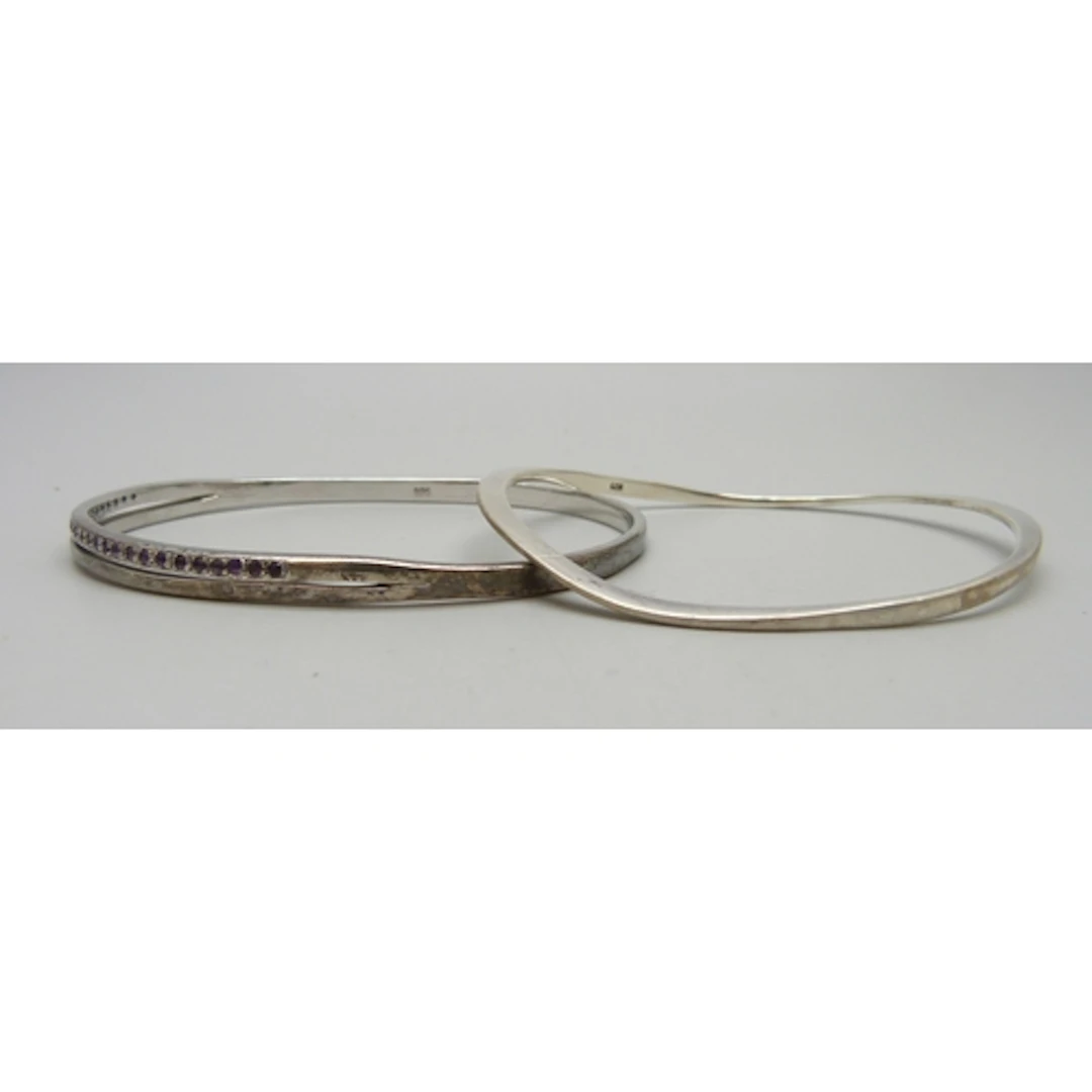 Two silver bangles, 26g total