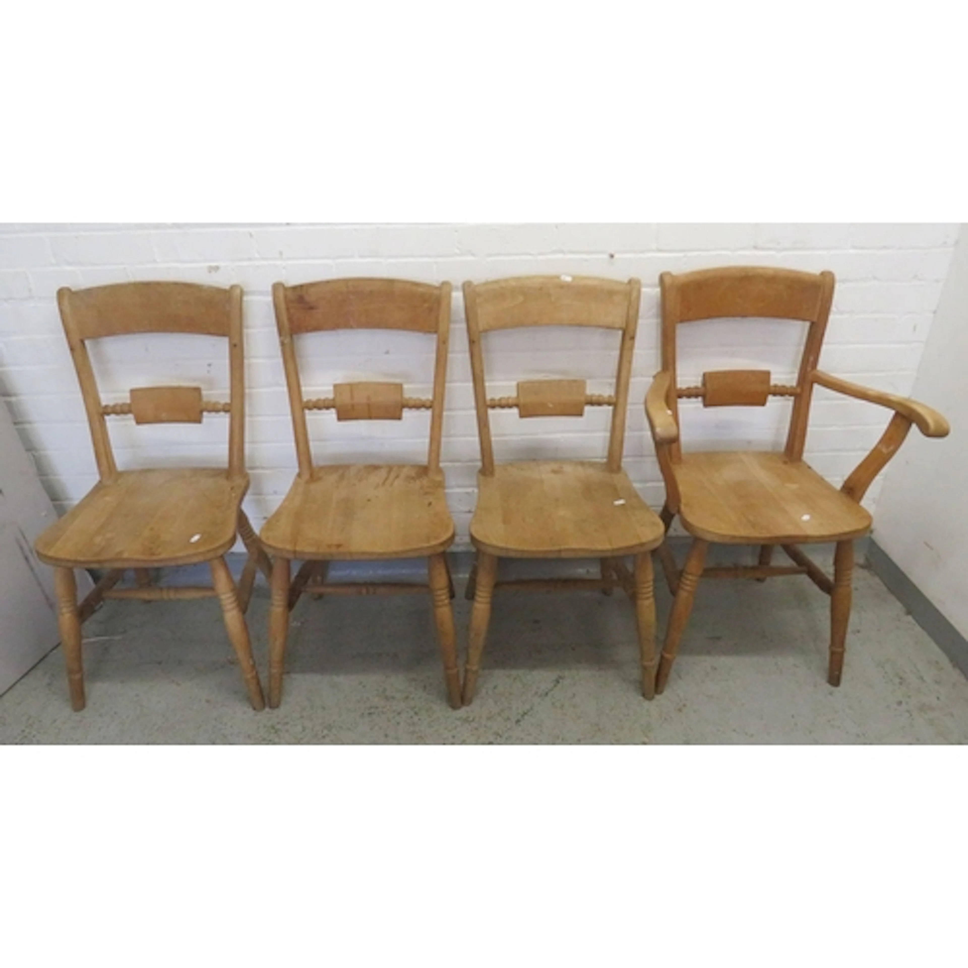 Set of 4 Vintage Wooden Oxford Style Bar backed Kitchen Chai...