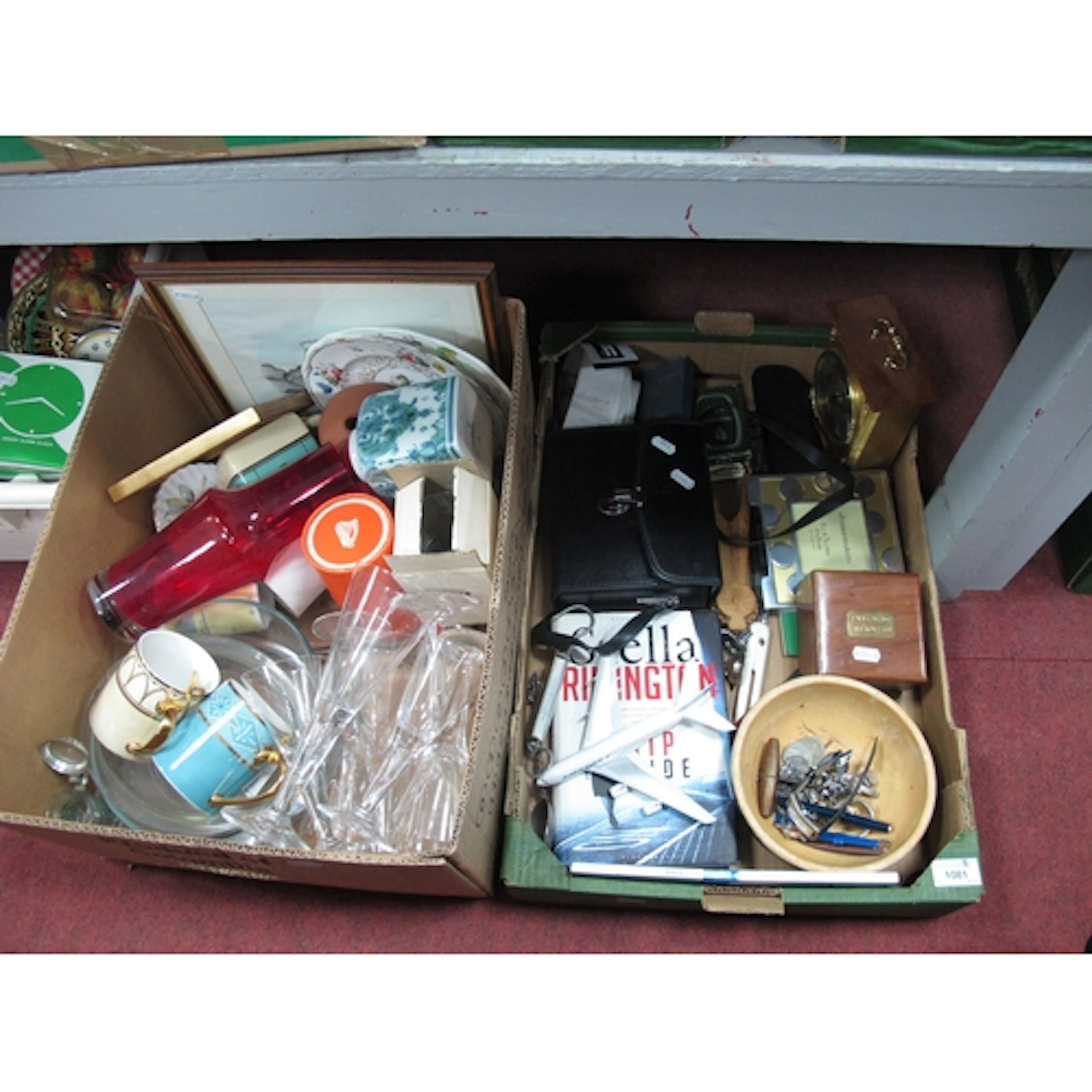 Collectables, including wine glasses, ruby glass vase, Pyrex...