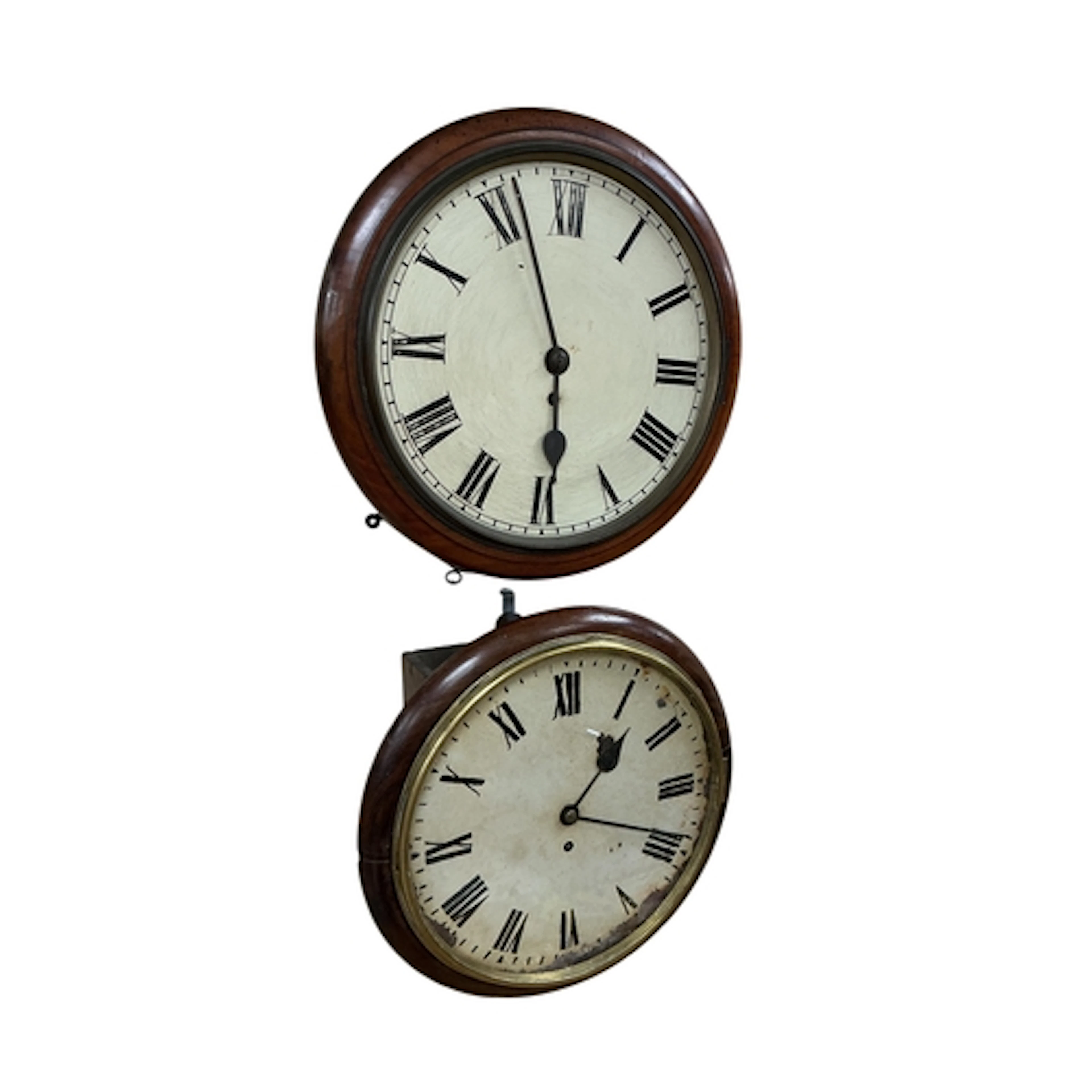 Two Victorian mahogany fusee wall timepieces, larger 36cm di...