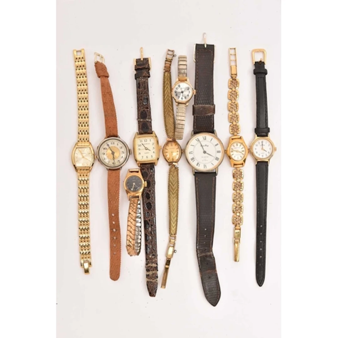 AN ASSORTMENT OF LADIES WRISTWATCHES, nine in total with nam...
