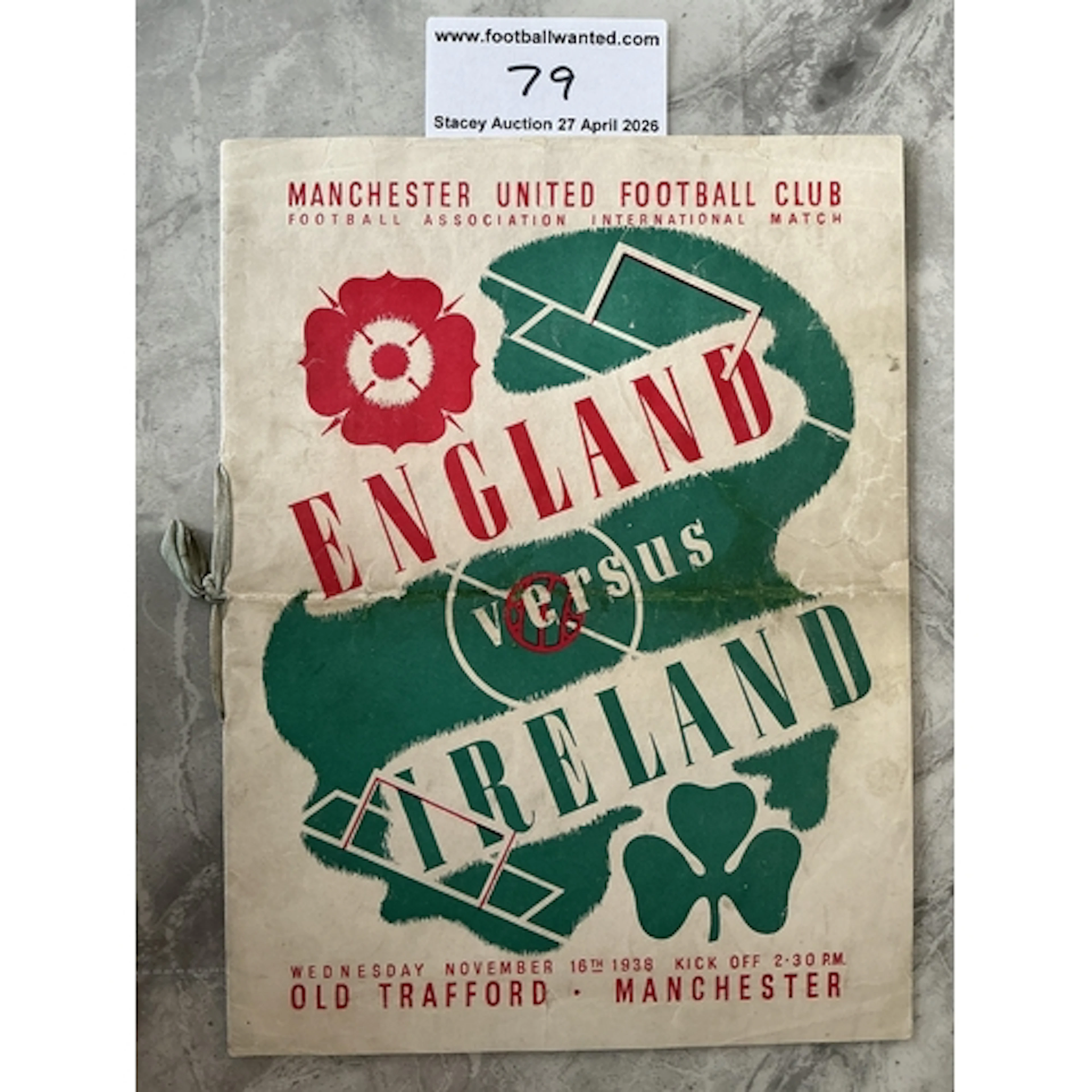 1936 England v Ireland VIP Football Programme: Played at Man...
