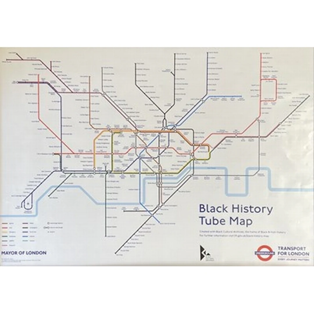 Original travel poster Black History Tube Map issued by Lond...