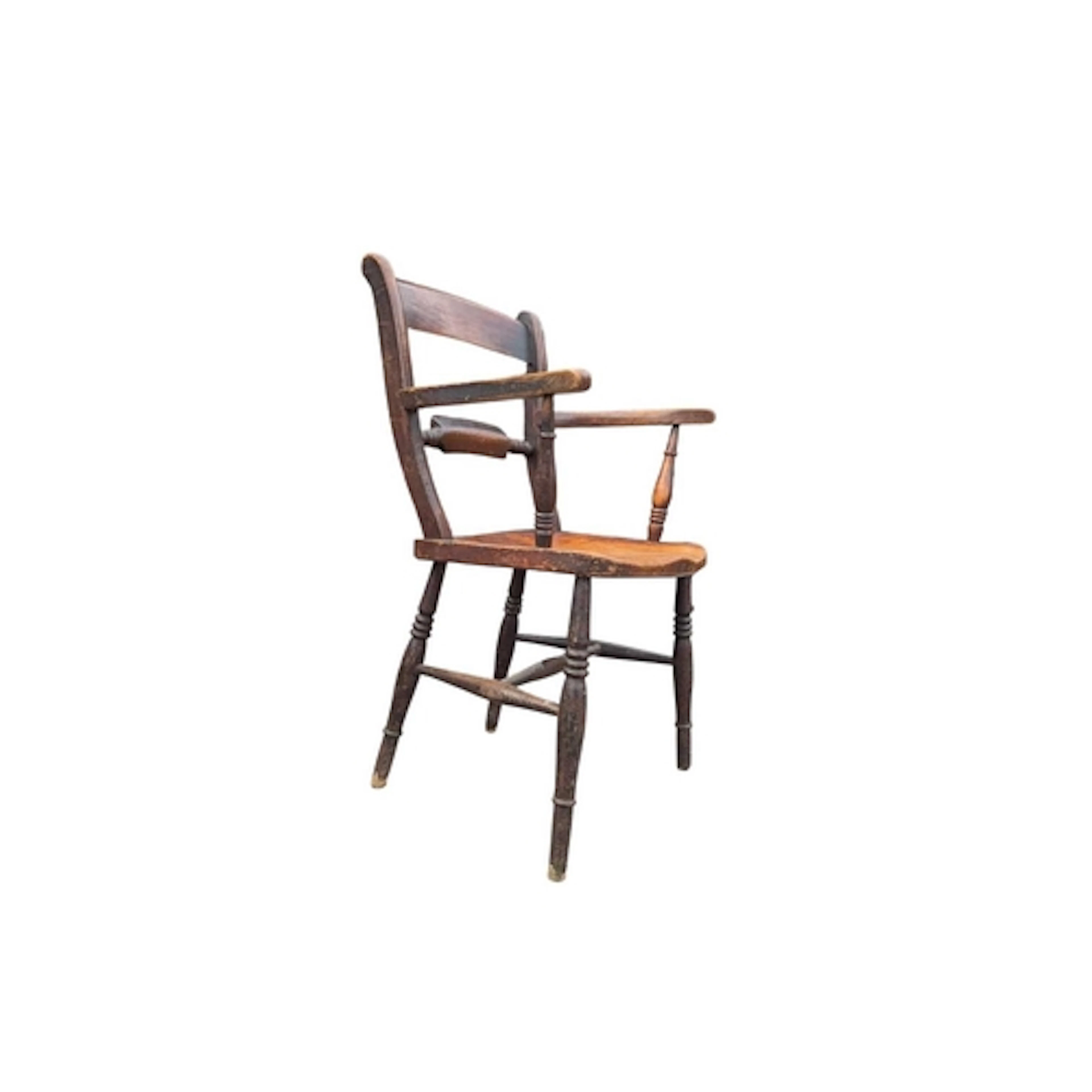 A 19th century ash and elm scroll open back Oxford Windsor a...