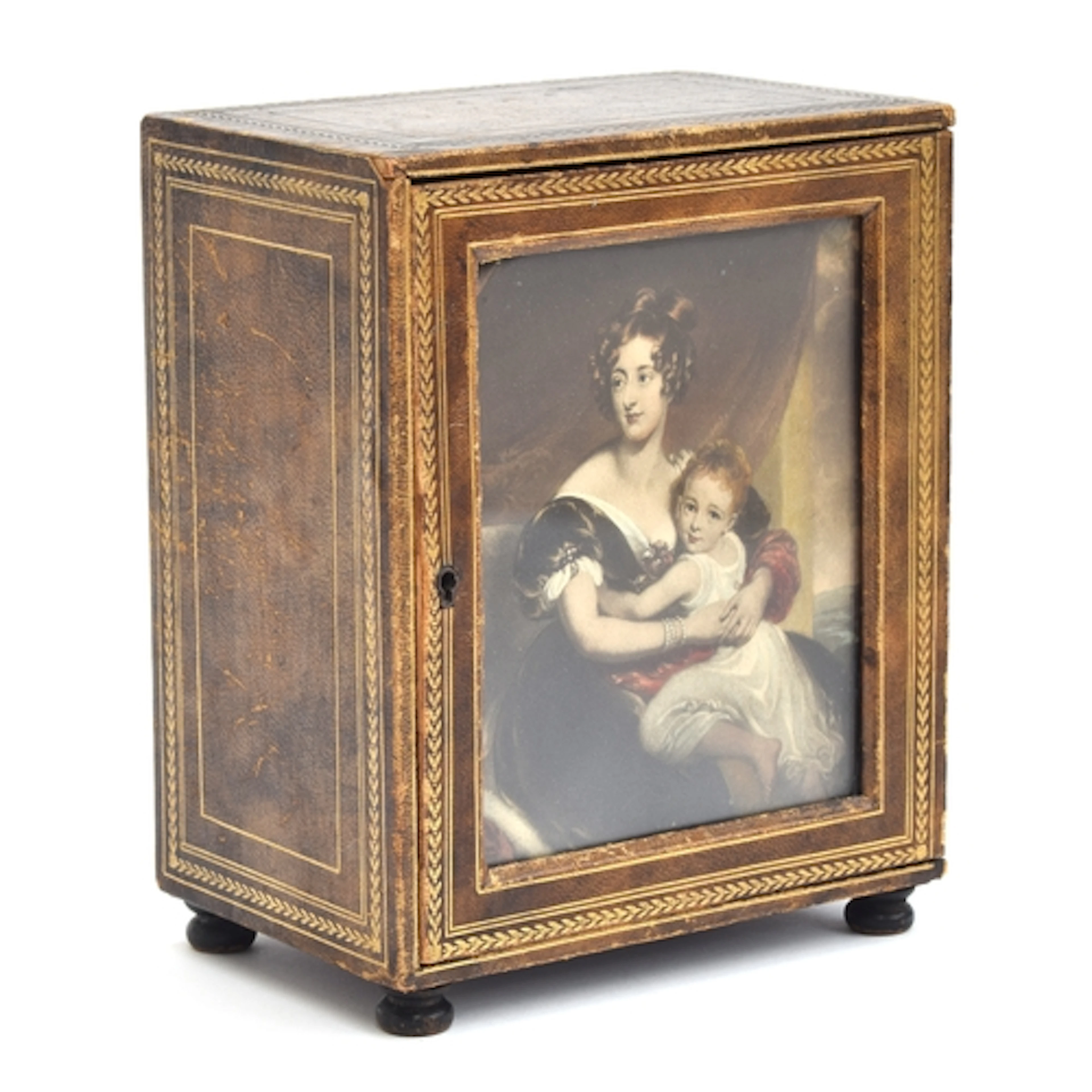 A small 19th century Morocco leather jewellery cabinet with ...