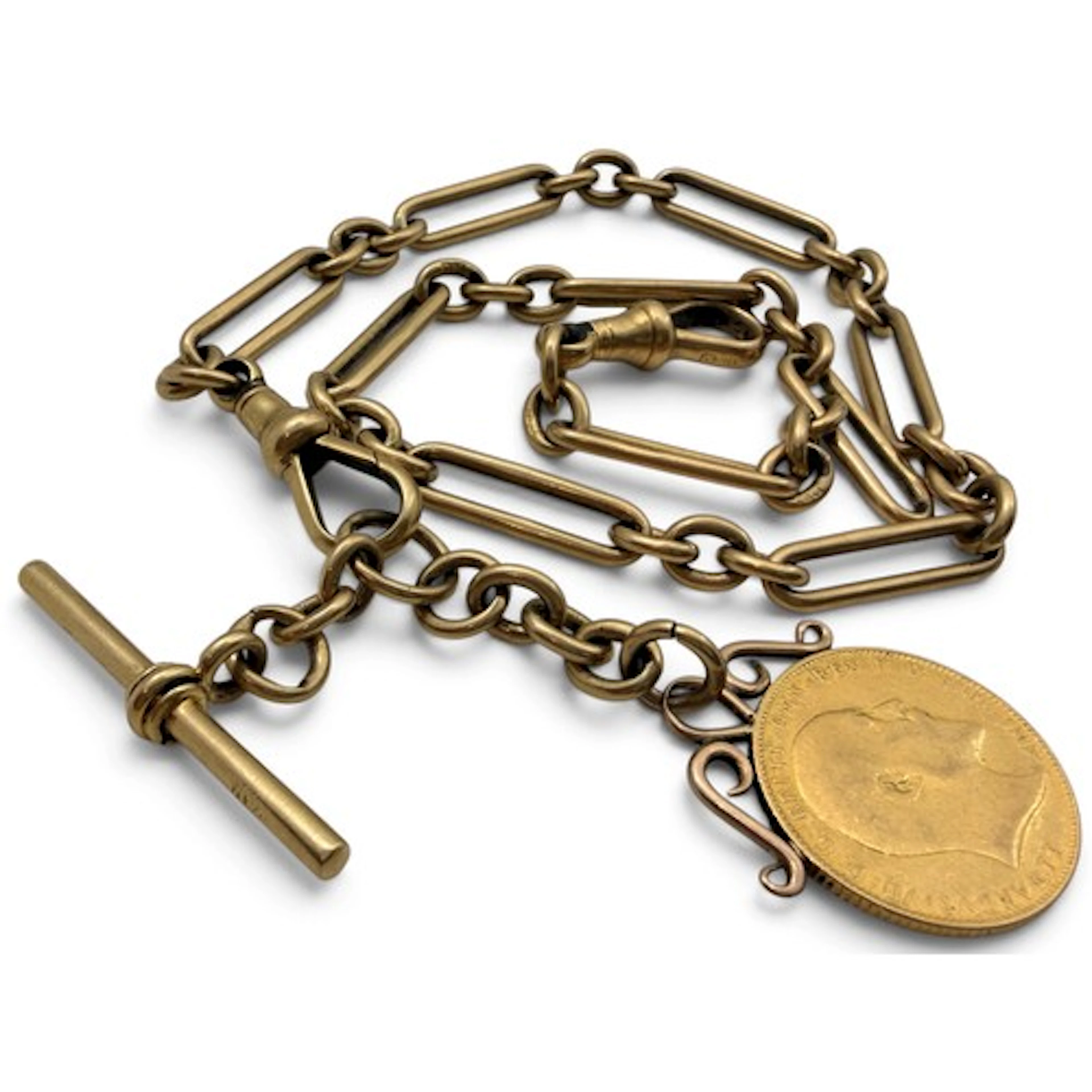 An Edwardian 18ct gold Albert watch chain necklace, suspende...
